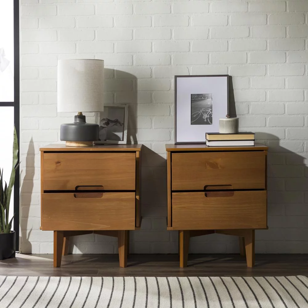 Walker Edison Sloane 2-Drawer Solid Wood Nightstands in Caramel (Set of 2)