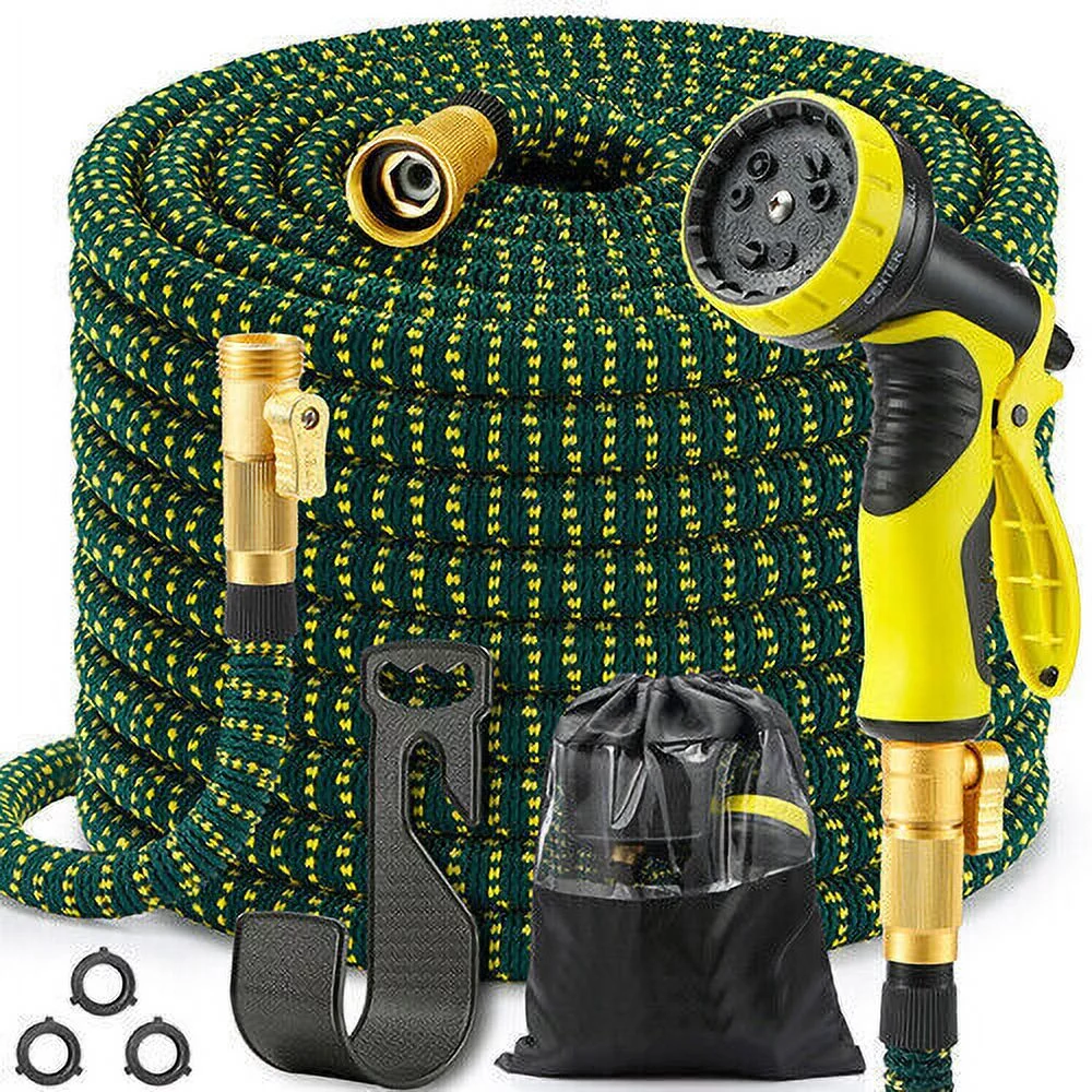 Yellow nozzle/green water pipe Garden water pipe 100 ft flexible 4X stronger luxury expandable heavy-duty hose