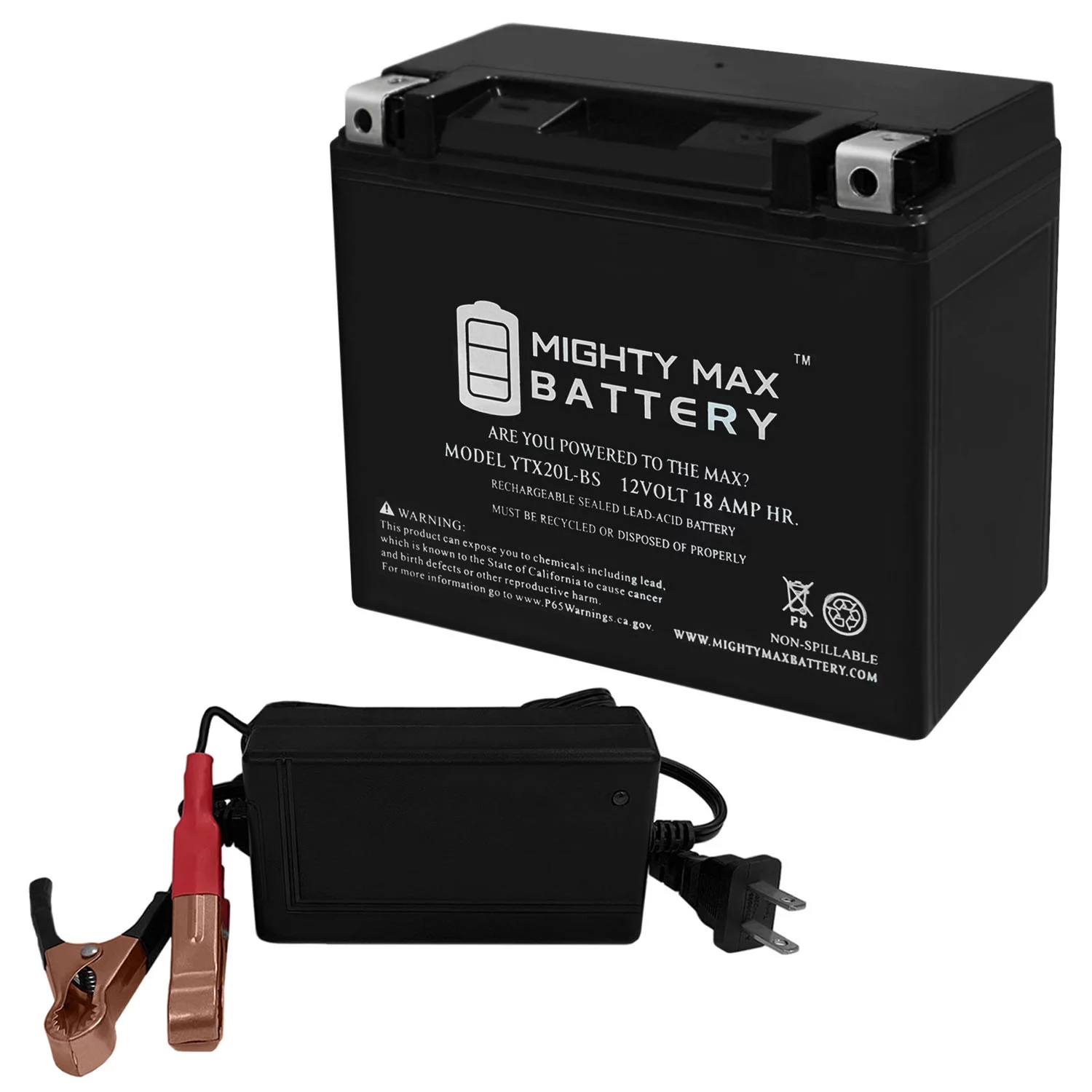 YTX20L-BS Battery Replaces ACDelco ATX20LBS + 12V 4Amp Charger