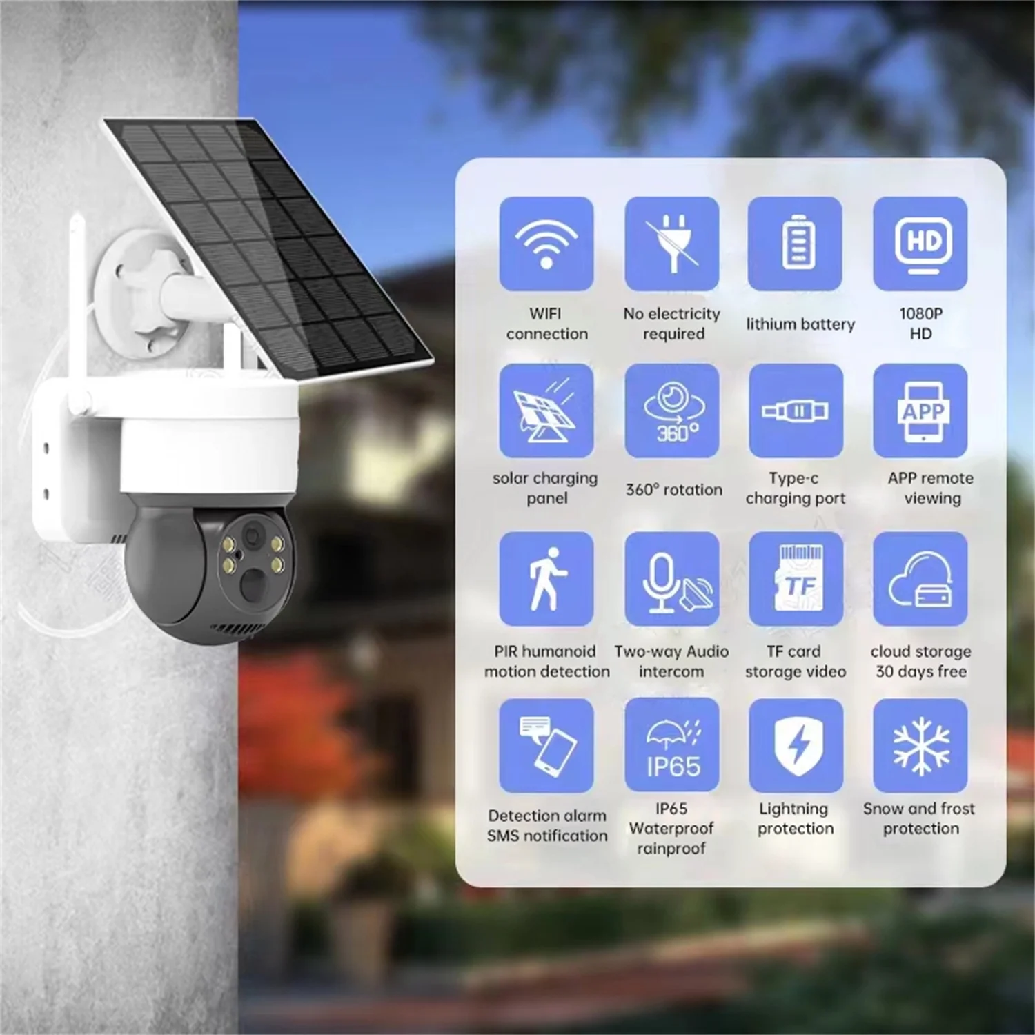 360° View Wireless Solar Security Camera Outdoor, 2K Outdoor Security Camera with Smart Siren, Spotlights, Color Night Vision, PIR Human Motion Detection, 2-Way Talk