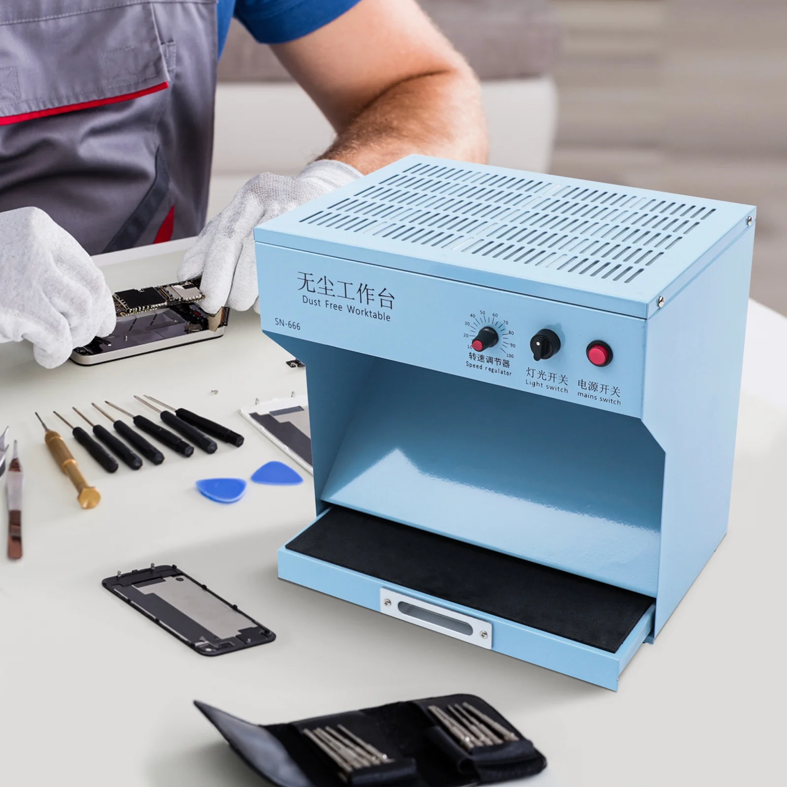 ZhdnBhnos Mini Dust Free Room Worktable Portable Laminar Flow Hood Air Flow Clean Bench Workstation Adjustable Wind Speed for Phone Repair Refurbishment