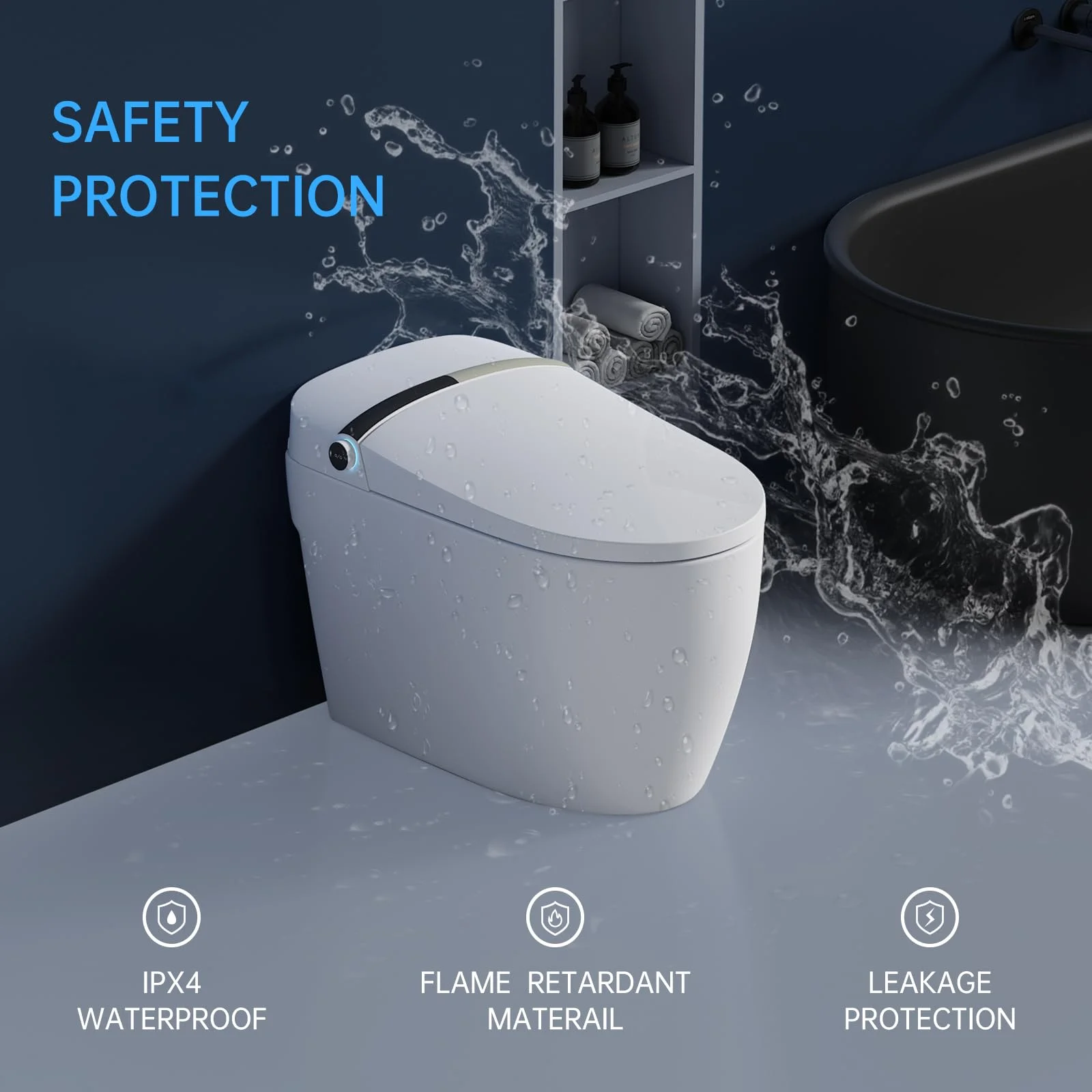 Modern Smart Toilet, Elongated One Piece Toilet with Heated Seat, Foot kicking Flush, Pre-Wet,Soft Closing Seat, Knob Control and Night Light,Tankless Toilet without Bidet