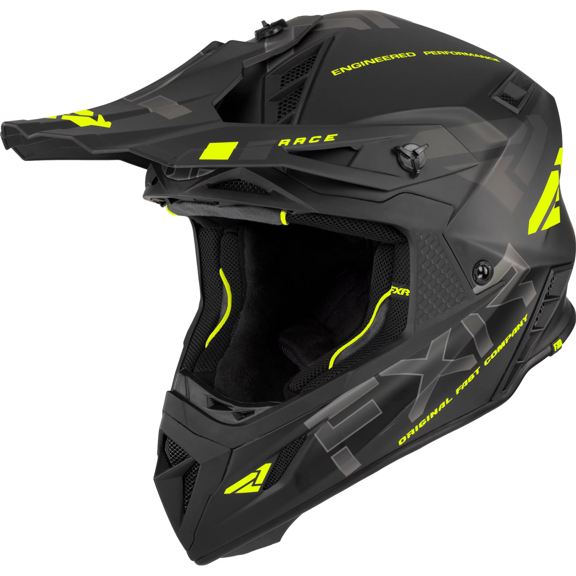 FXR  Helium Race Div Helmet D-Ring Super-Lite 365 Vent Nose Guard FMVSS 218 Black Hi-Vis - 220603-1065-04