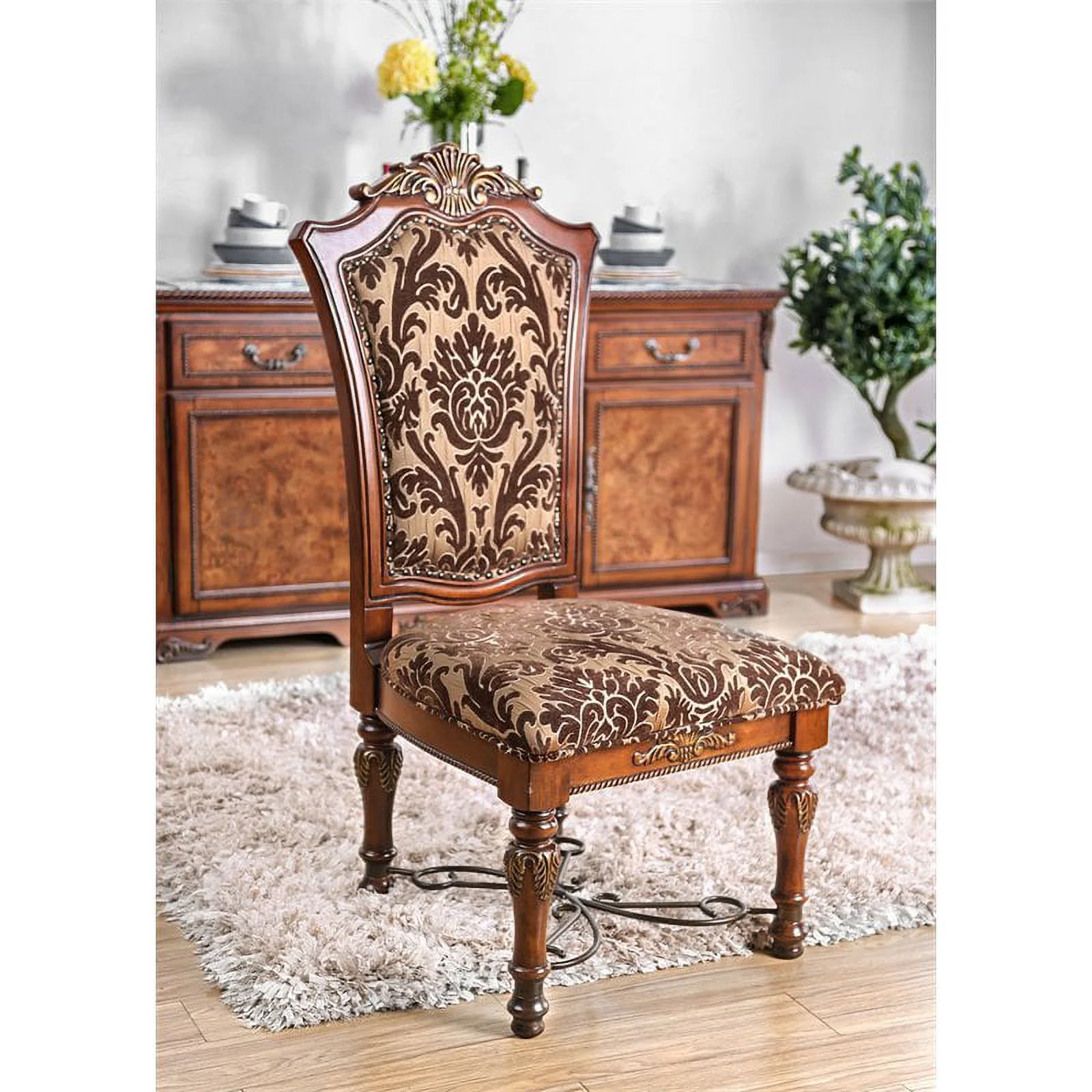 Furniture of America Eleanora Wood Dining Side Chair in Brown Cherry (Set of 2)