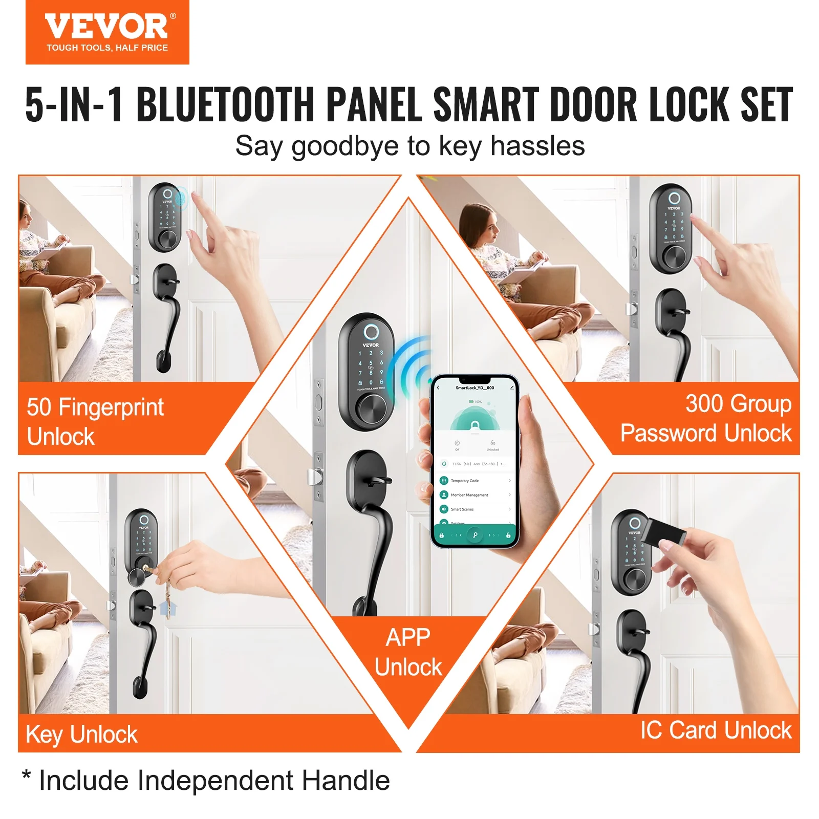 SKYSHALO Smart Lock, 5 in 1 Keyless Entry Door Lock, Fingerprint App Remote Control Electronic Deadbolt Keypad Door Lock, Bluetooth Smart Lock, Easy Installation, Smart Door Lock for Homes and Hotel