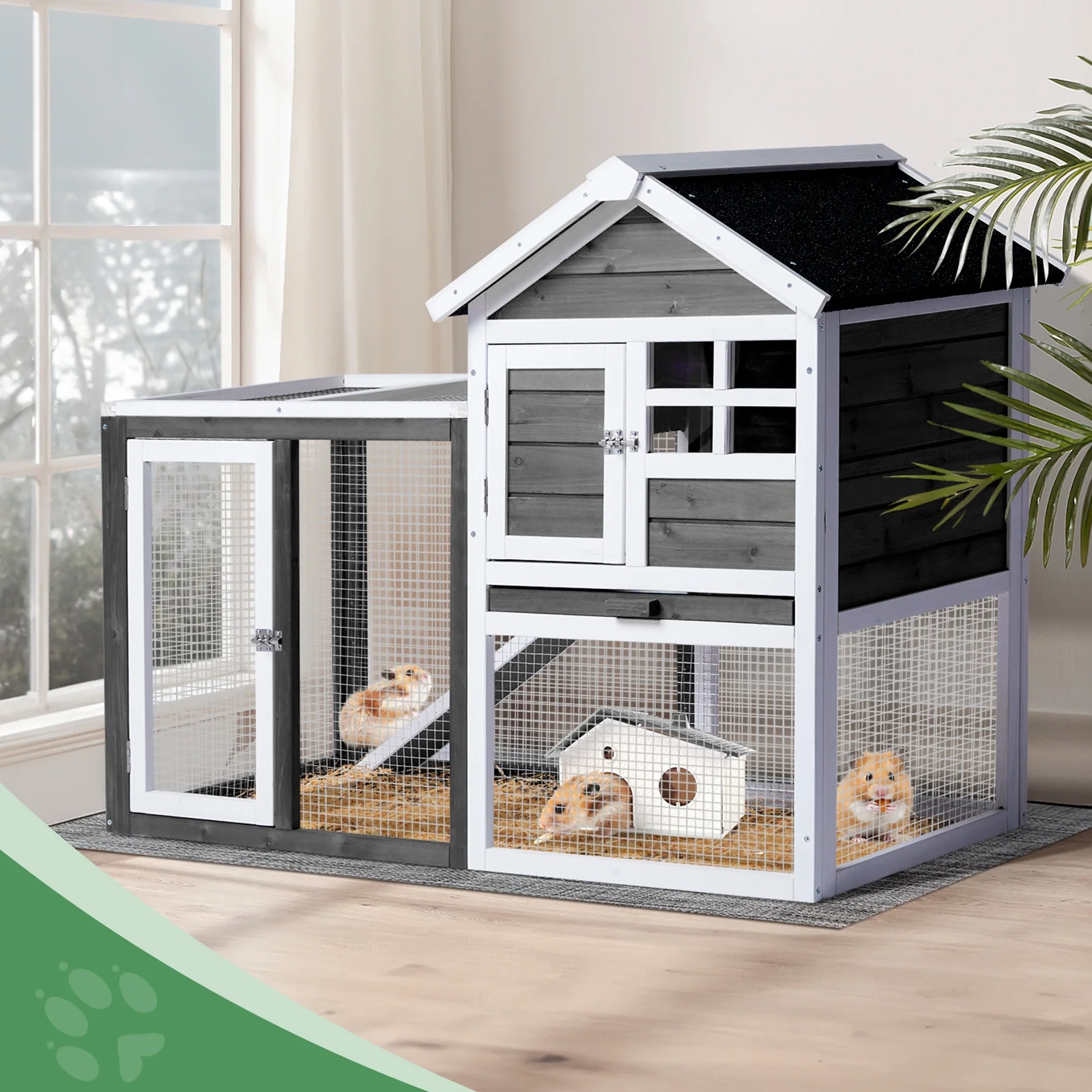 48“*24.8*35” House Model with Run Ladder Gray Fir Wooden Chicken Rabbit Cage with Removable Upper Tray
