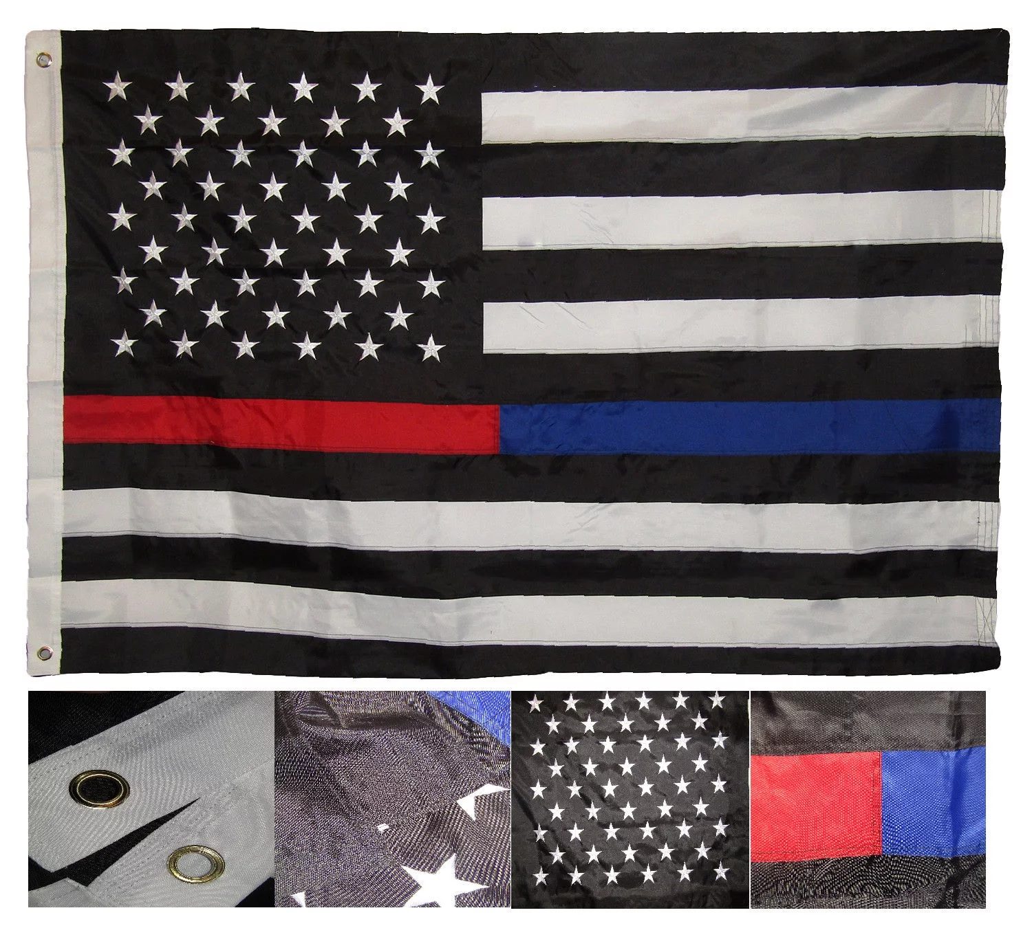 4x6 Embroidered Sewn Thin Red Blue Line USA American 210D Nylon Flag 4'x6'