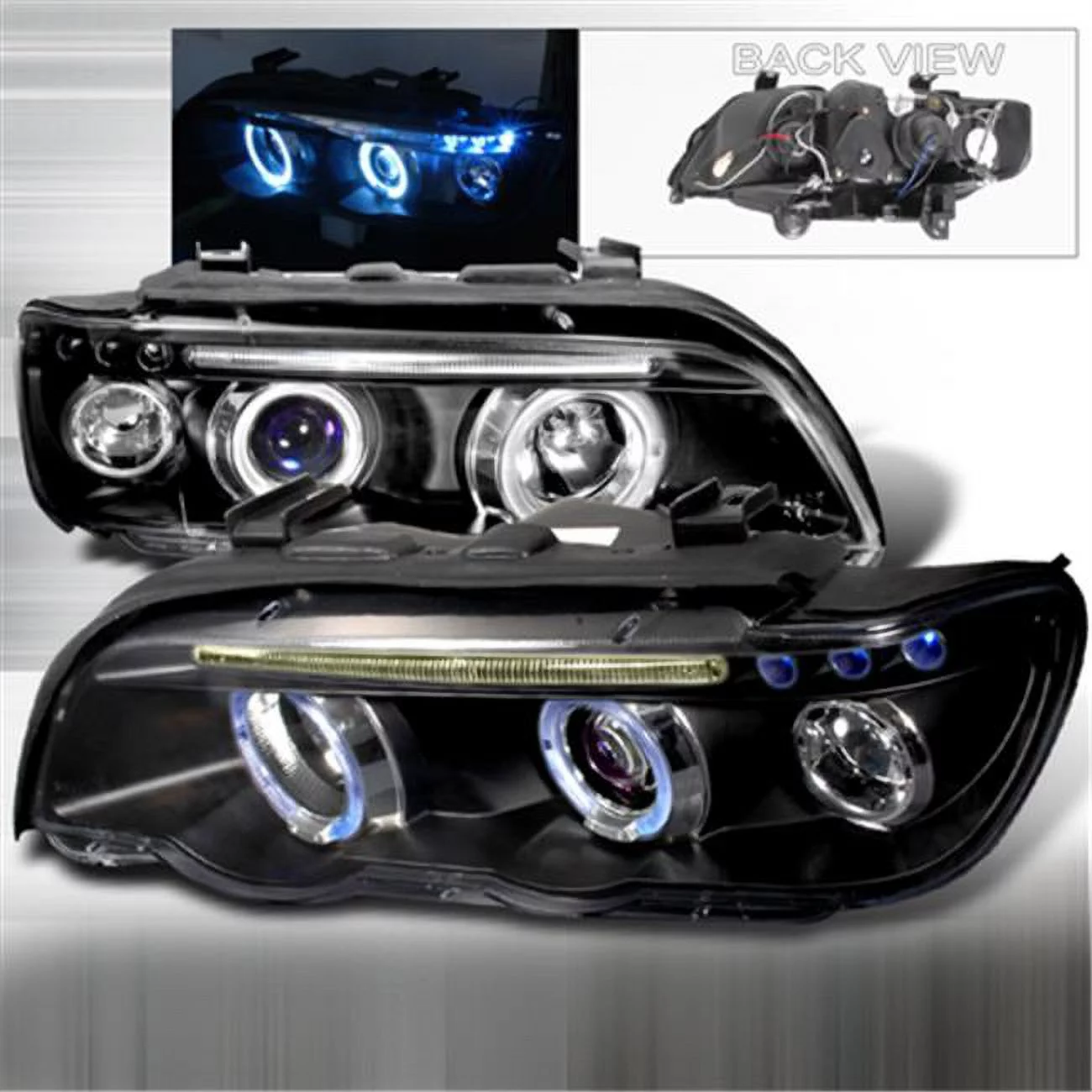 Spec D Tuning  X5 Halo LED Black Housing Projector Headlight for 2001-2003 BMW E53