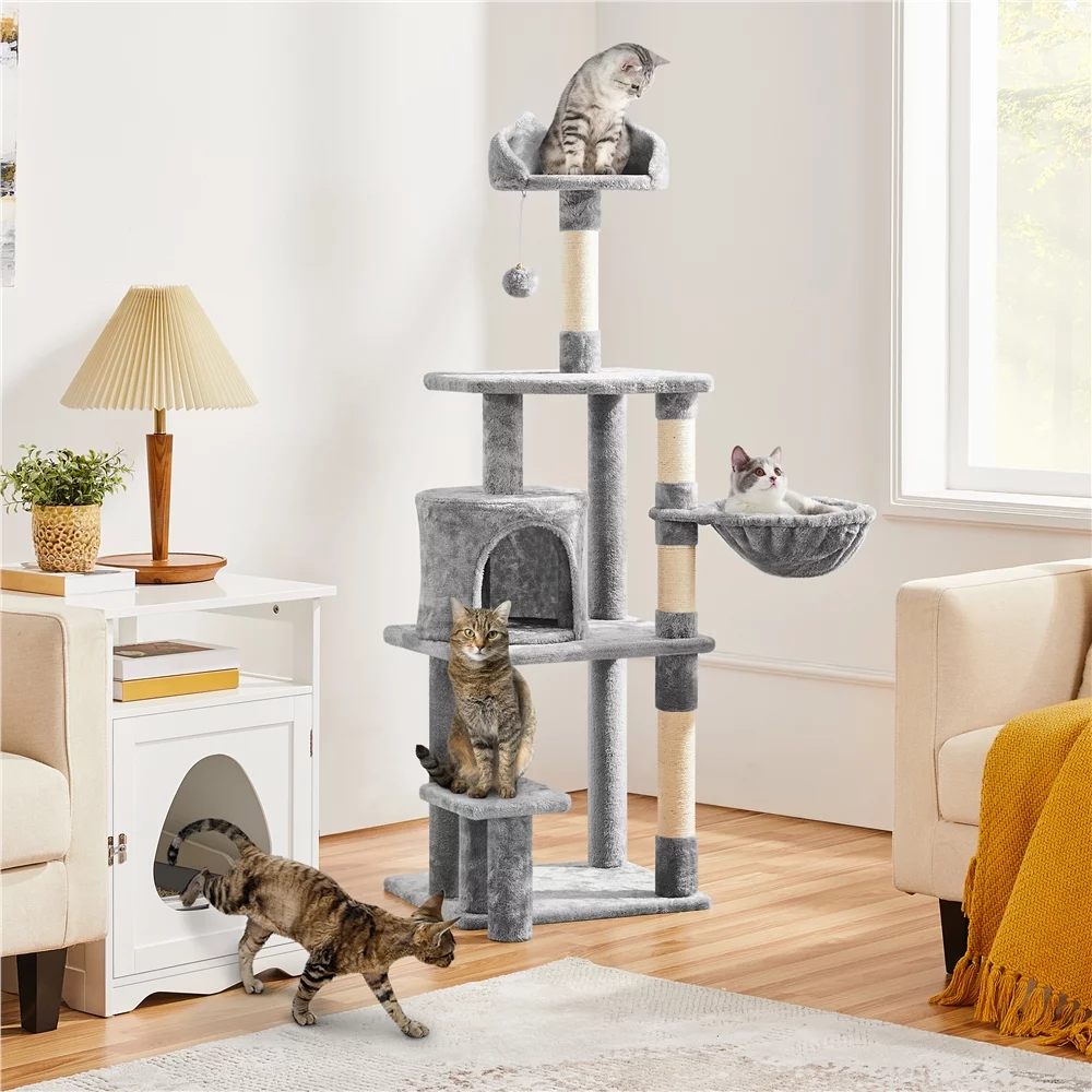 Yaheetech 57'' Deluxe Multi Level Cat Tower,Light Gray