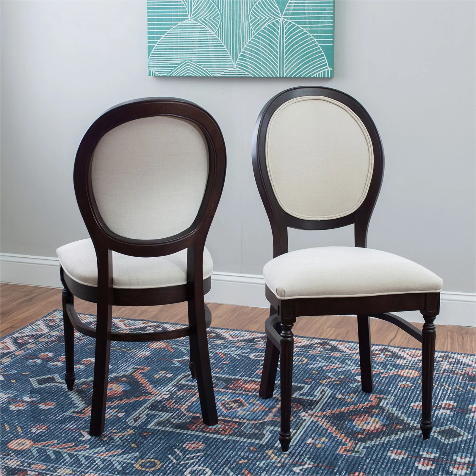 Pemberly Row Beechwood Set of 2 Padded Back and Seat Side Chairs in Dark Brown