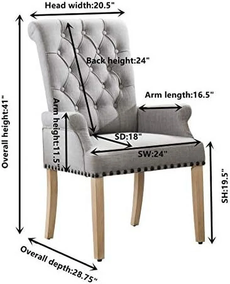TJUNBOLIFE Upholstered Fabric Accent Dining Chair  Elegant Tufted Club Dining Room Kitchen Room Arm Dining Chair  Beige