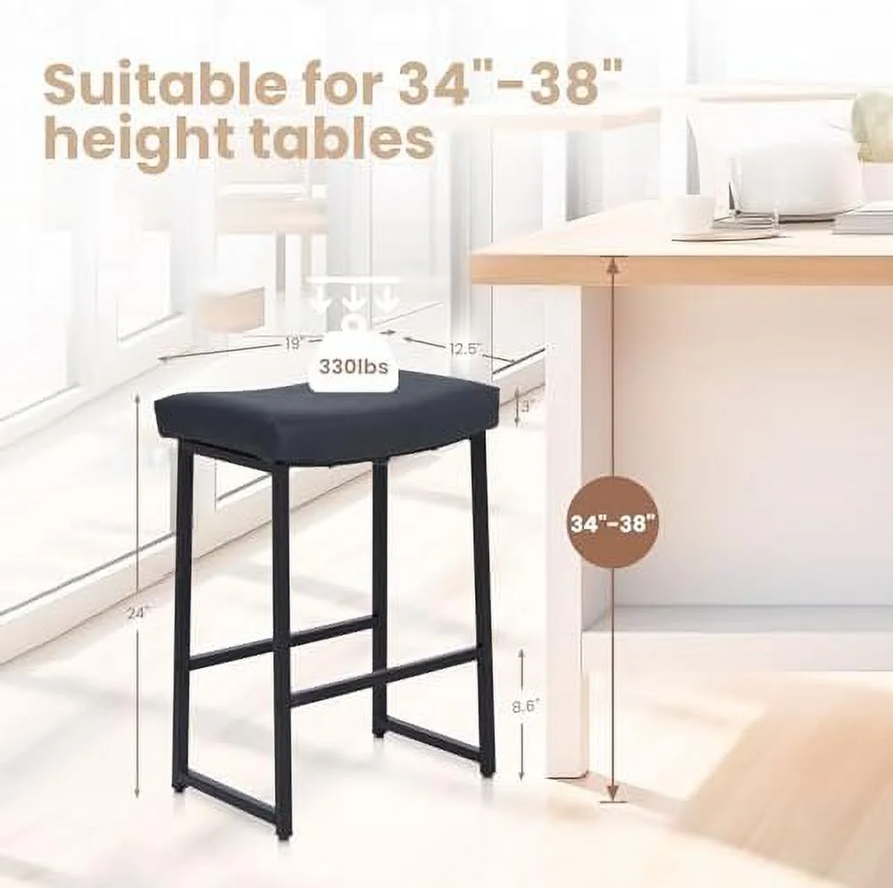 GEROBOOM Stools Set of 4 - Counter Height 24 Inches Barstools  Backless Modern Gold Barstools with Upholstered Faux Leather - Stylish Farmhouse Island Chairs for Kitchen Counter