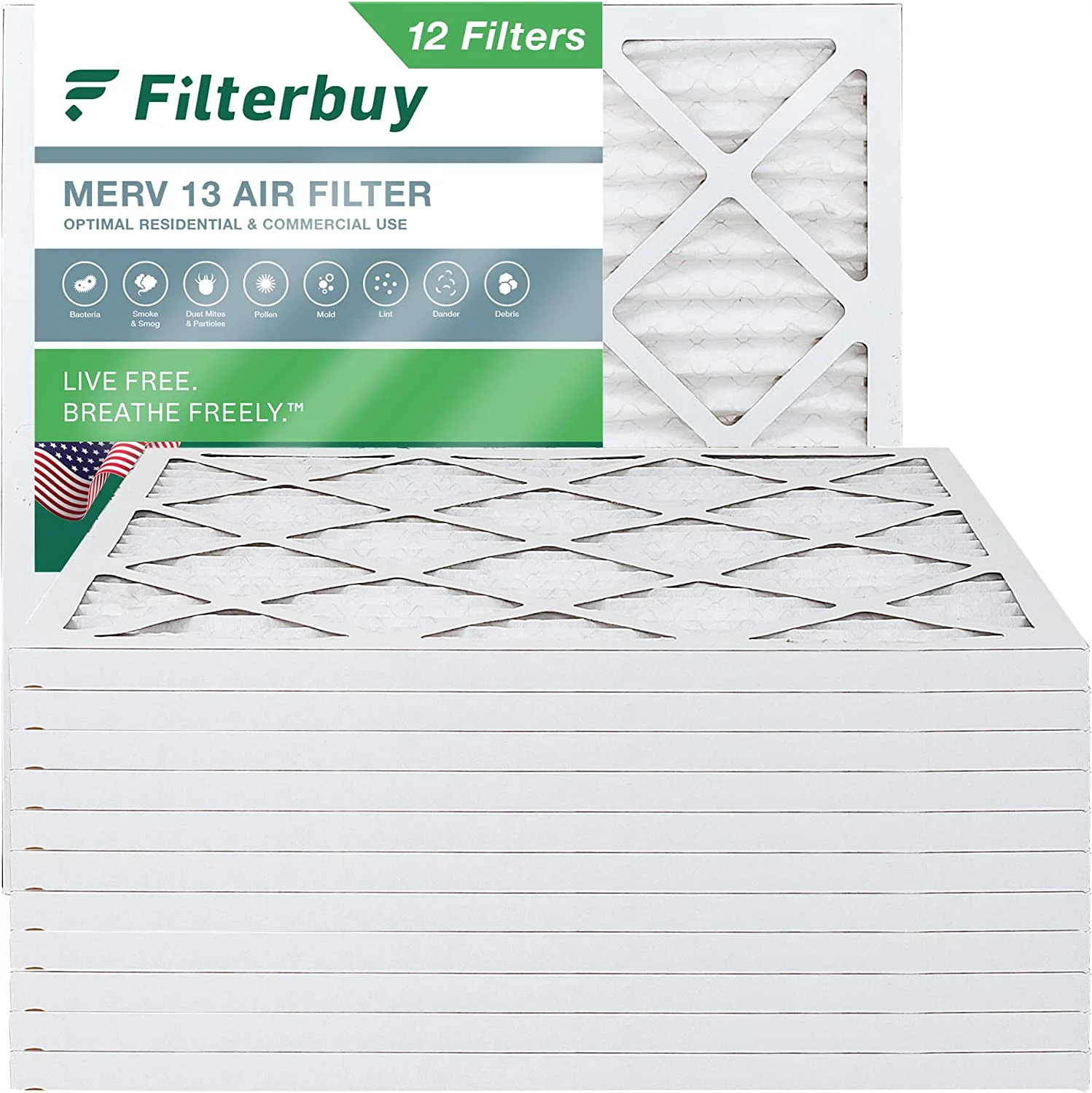 Filterbuy 24x24x1 MERV 13 Pleated HVAC AC Furnace Air Filters (12-Pack)
