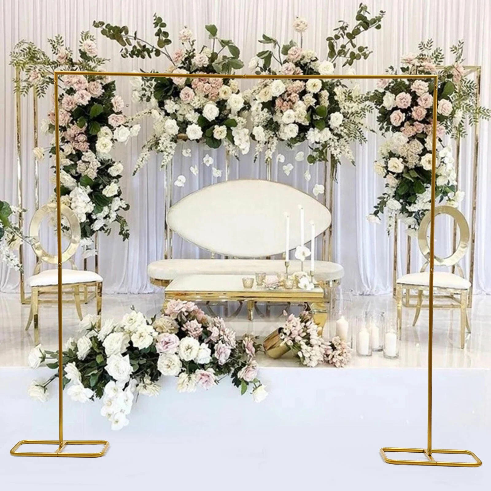 Miumaeov 2*2.1M Gold Wedding Arch Square Metal Frame Party Backdrop Flower Rack Balloon Stand for Ceremony Weddings Party Event