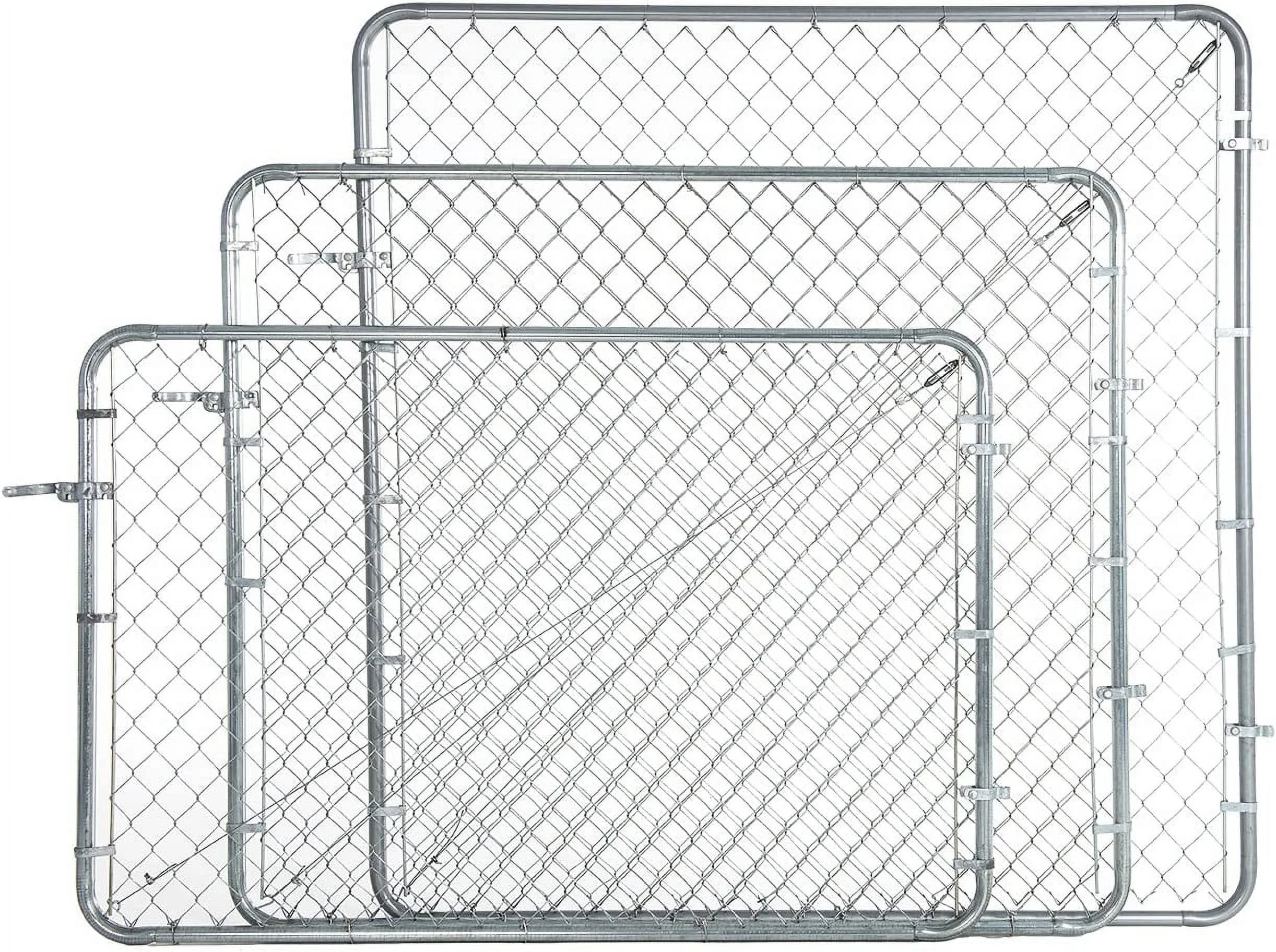 Adjust-A-Gate AUCHI Adjustable Walk Gate Kit with Round Corner Frame, Chain Link, Latch, Hinges, and Drive Through Double Gate, Gray