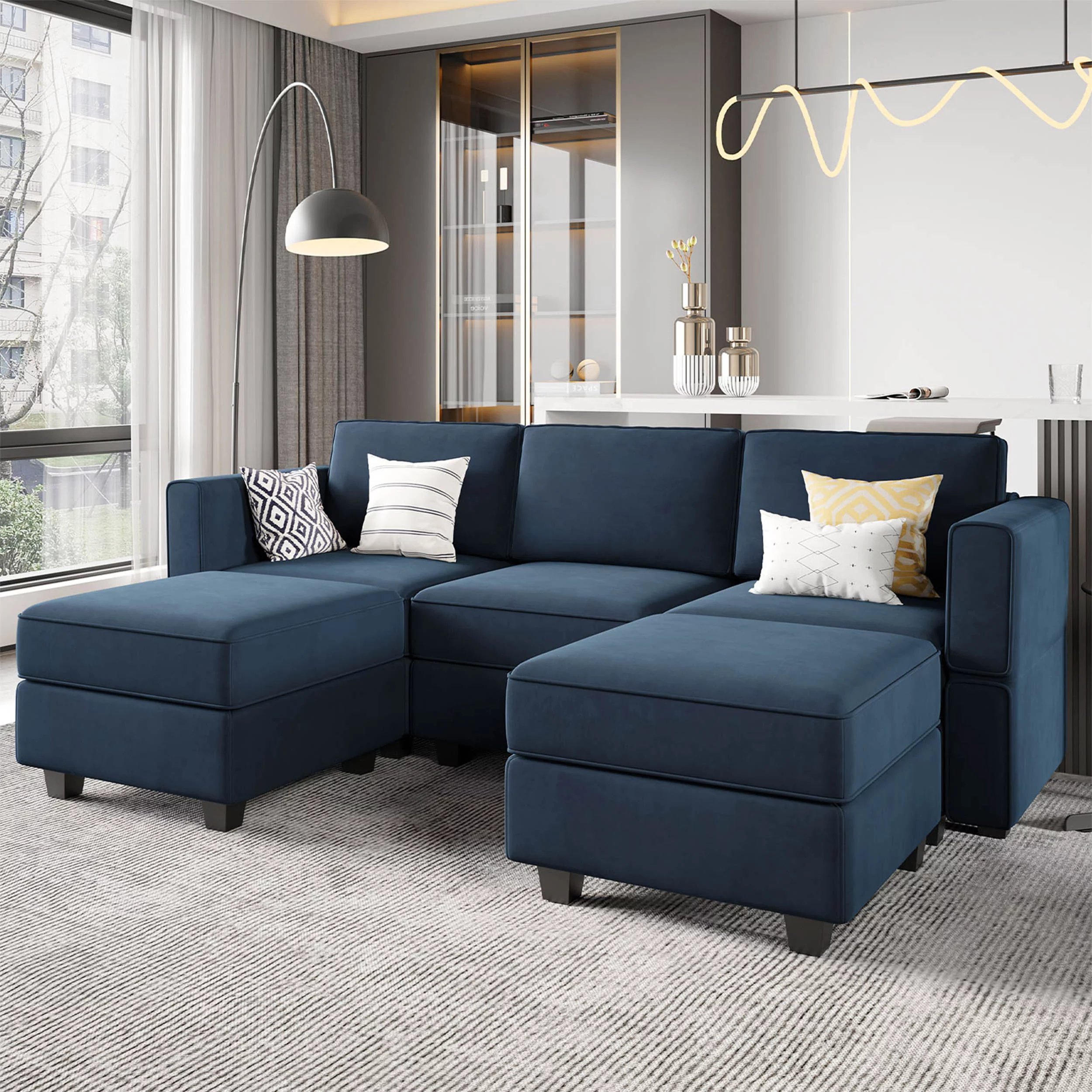 Belffin Velvet Modular Sectional U Shaped Storage Sofa Double Chaise Couch 6-Pieces