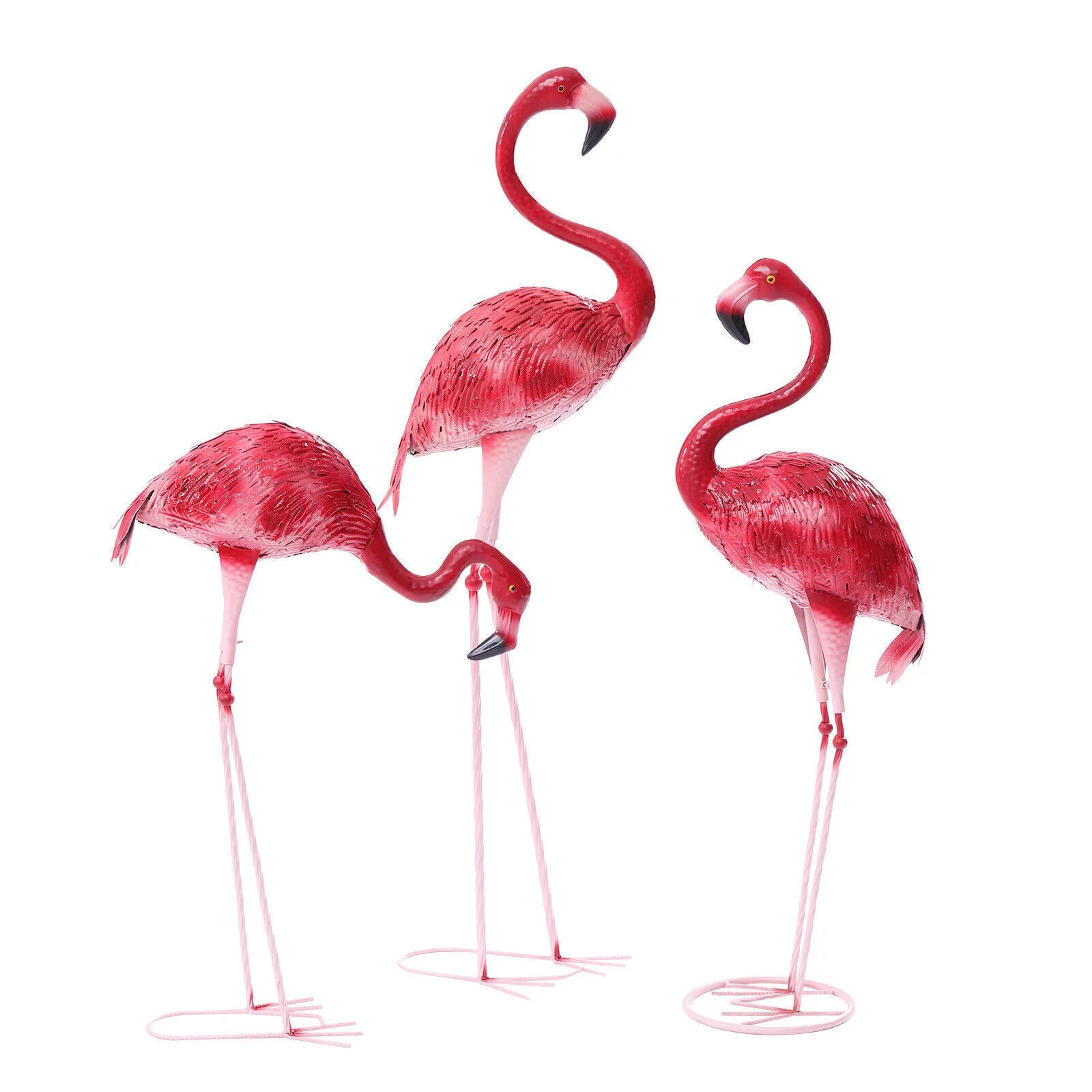 Miumaeov Metal Flamingo Garden Statues Red and Pink Flamingo Sculptures Flamingo Figurine Set Yard Art Outdoor Sculptures for Home Patio Lawn Backyard Decor