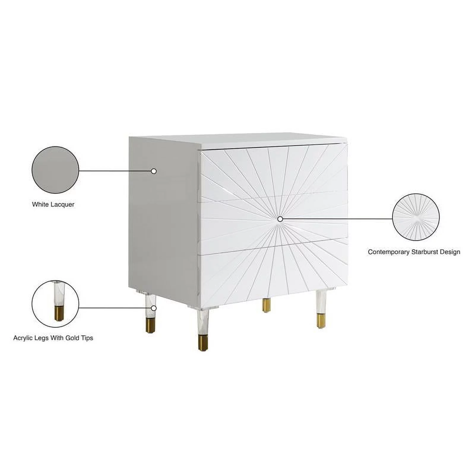 Meridian Furniture Starburst Accent Table in White Lacquer/Acrylic