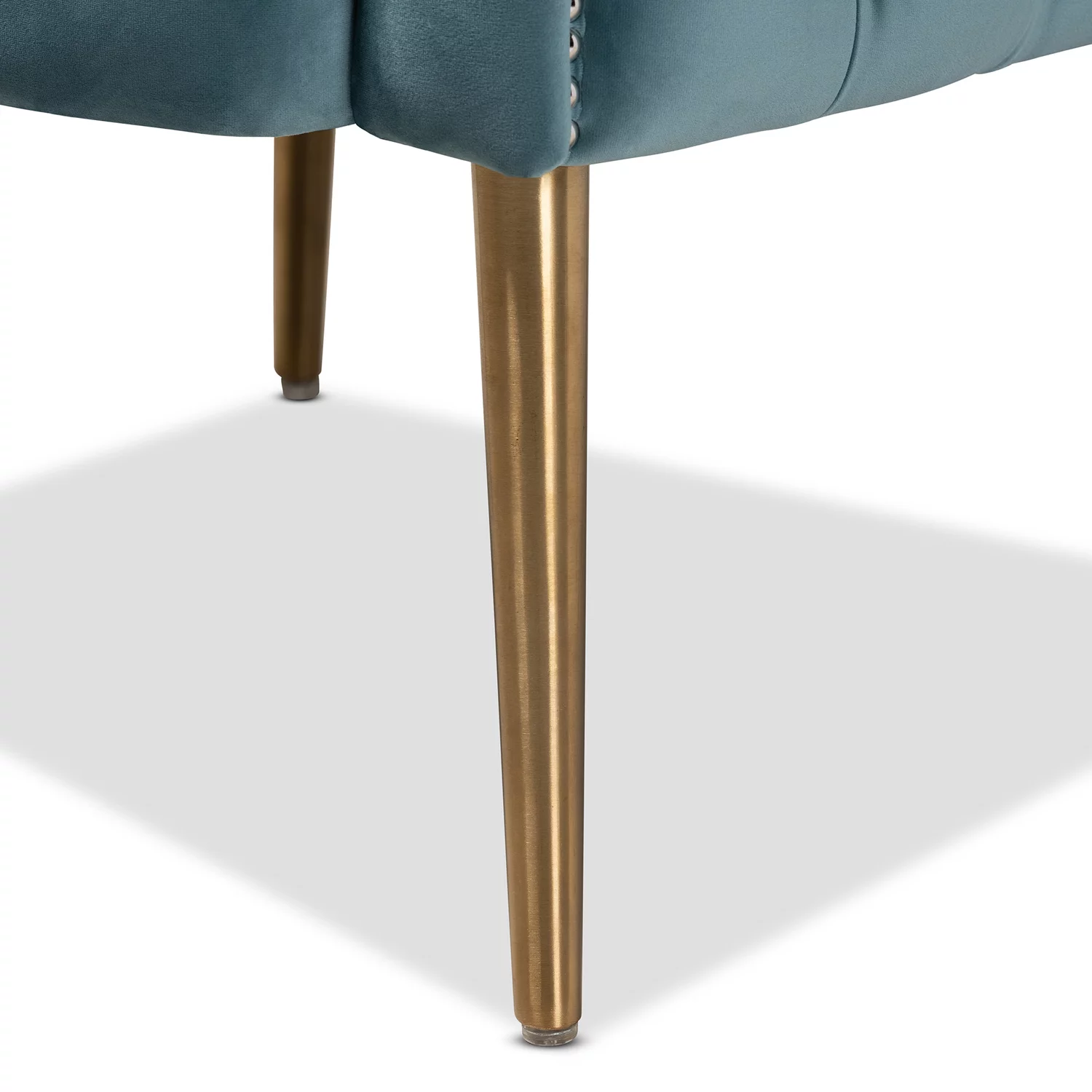 Baxton Studio Marcelle Glam and Luxe Light Blue Velvet Fabric Upholstered Brushed Gold Finished Accent Chair