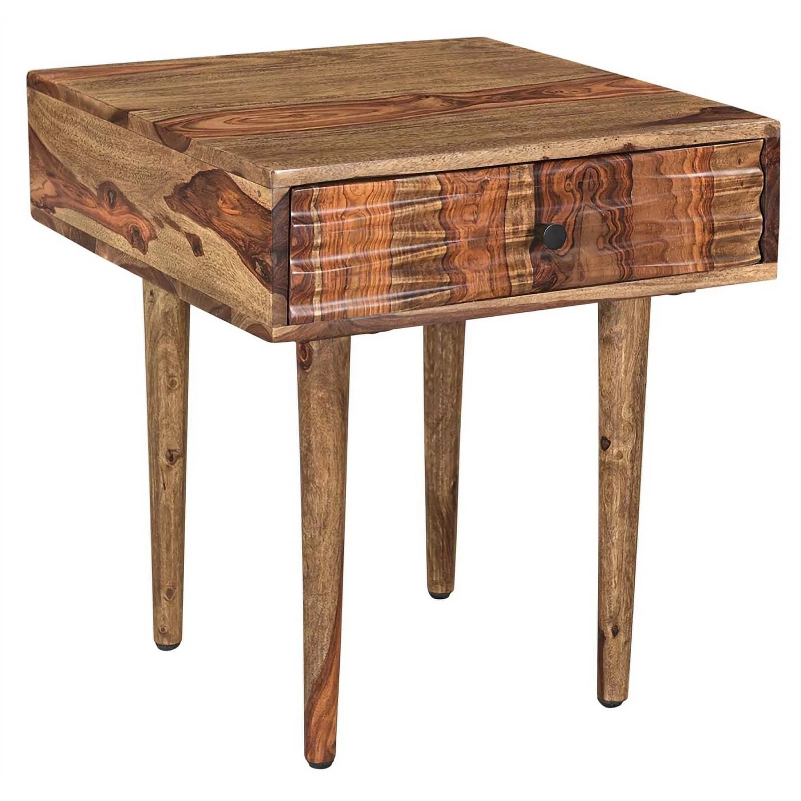 Home Square Drawer Solid Sheesham Wood End Table in Brown - Set of 2