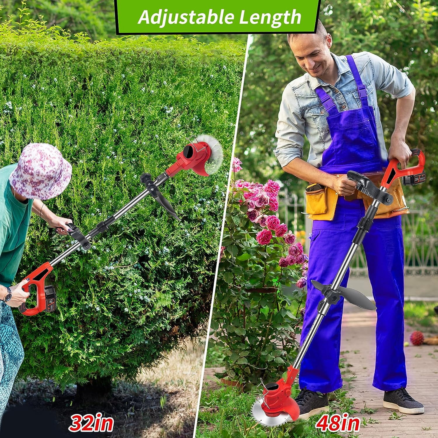 G·PEH String Trimmer Cordless Weed Wacker, 21V Power Grass Trimmer with 4 Types Blades, Adjustable Height Electric Mower Weed Eater Brush Cutter for Yard and Garden