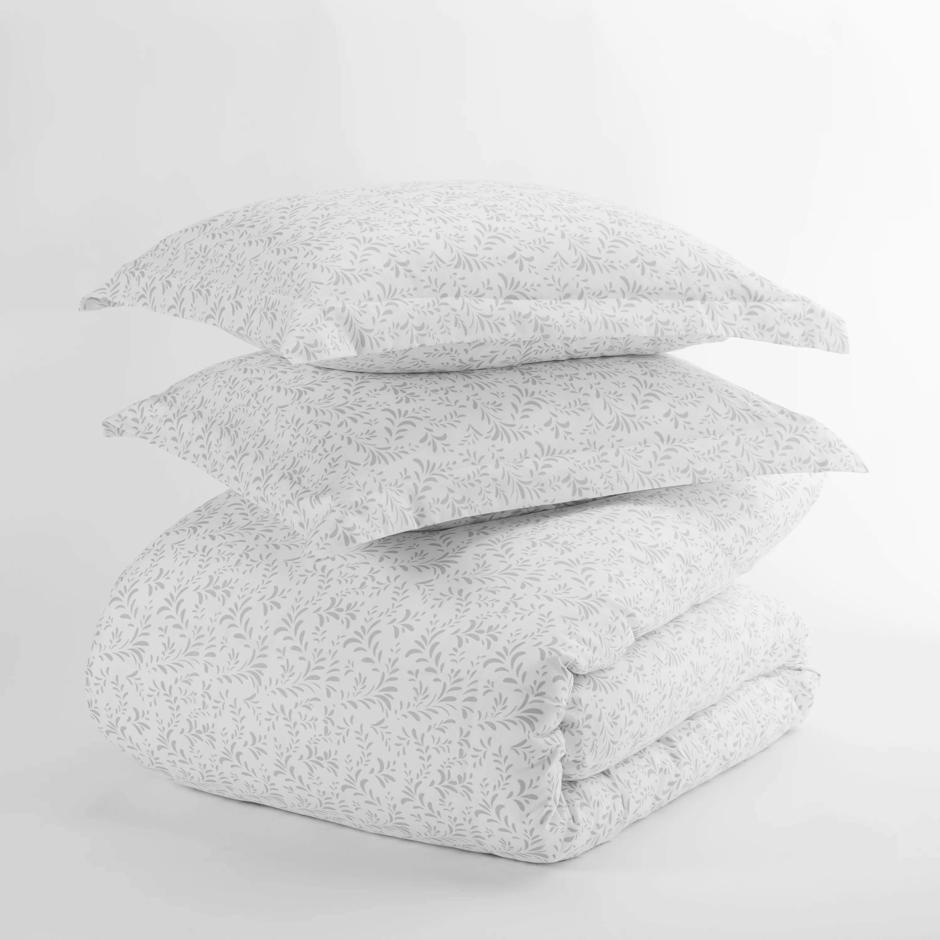 Noble Linens Light Gray Burst of Vines Print 3-Piece Duvet Cover Set, Full/Queen