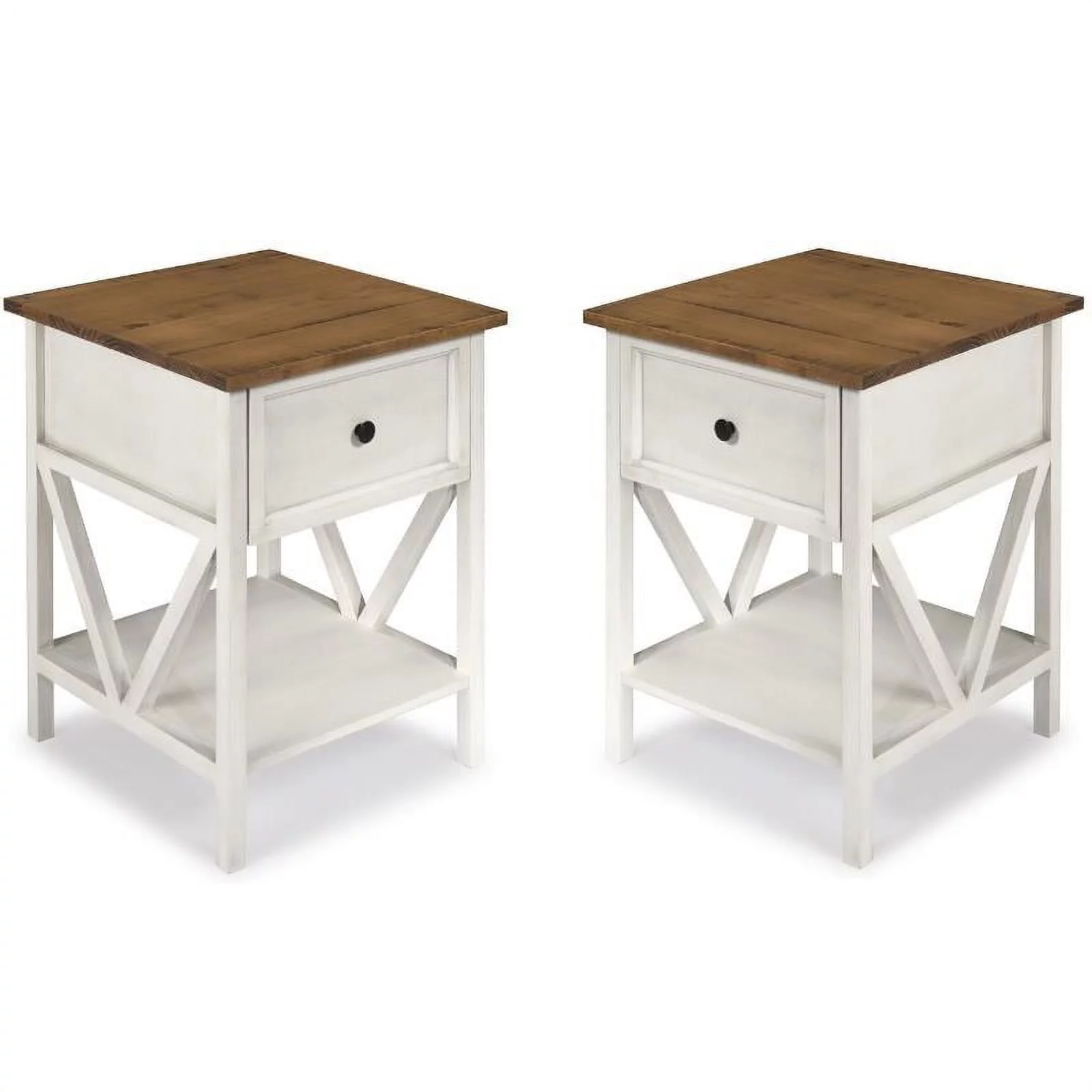 Home Square 2 Piece Living Room Set with 2 End Tables in White and Barnwood