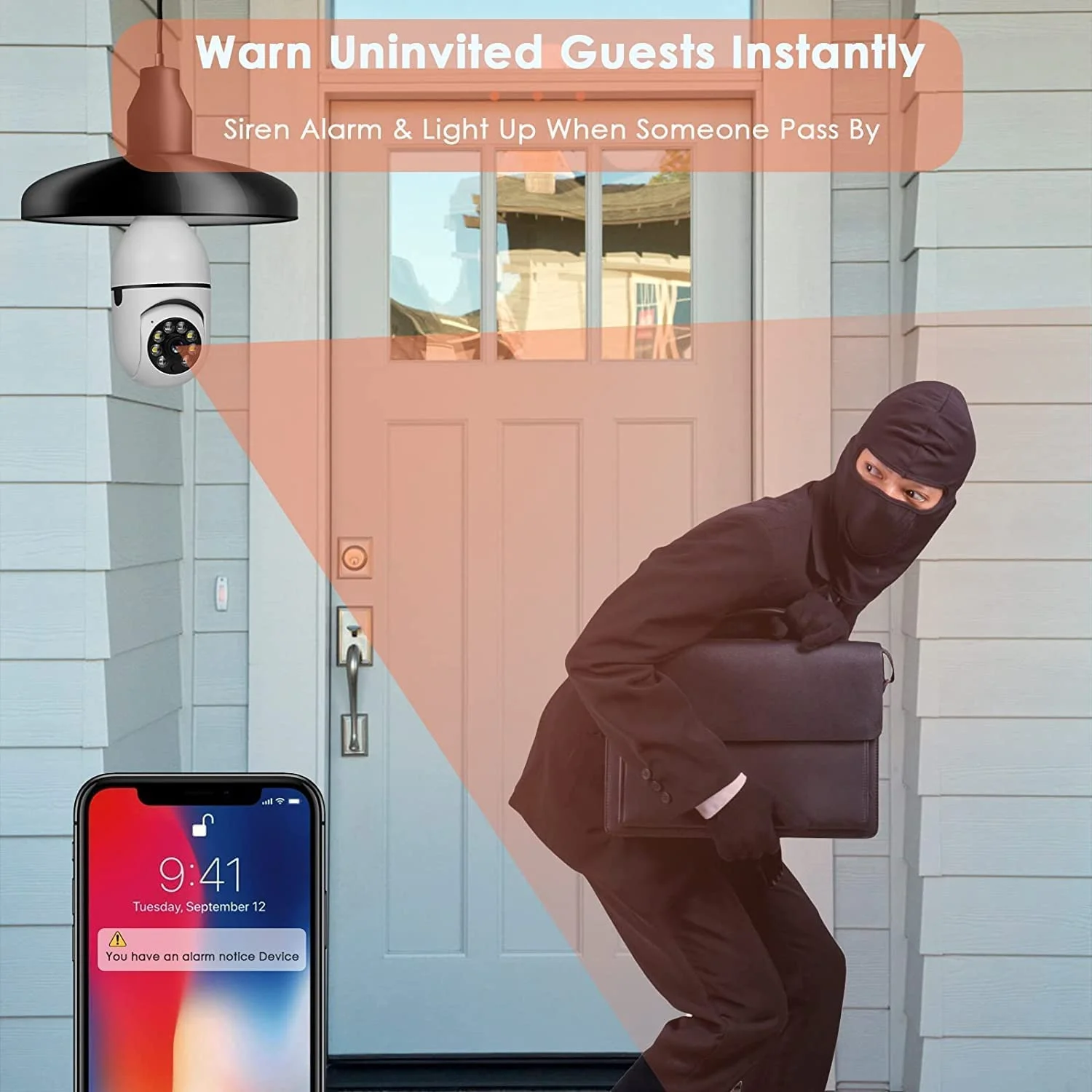 Light Bulb Camera, 3.0MP Wireless 5G&2.4 GHz WiFi Security Camera, Tuya App, 360 PTZ Night Vision, Human Motion Detection & Alarm