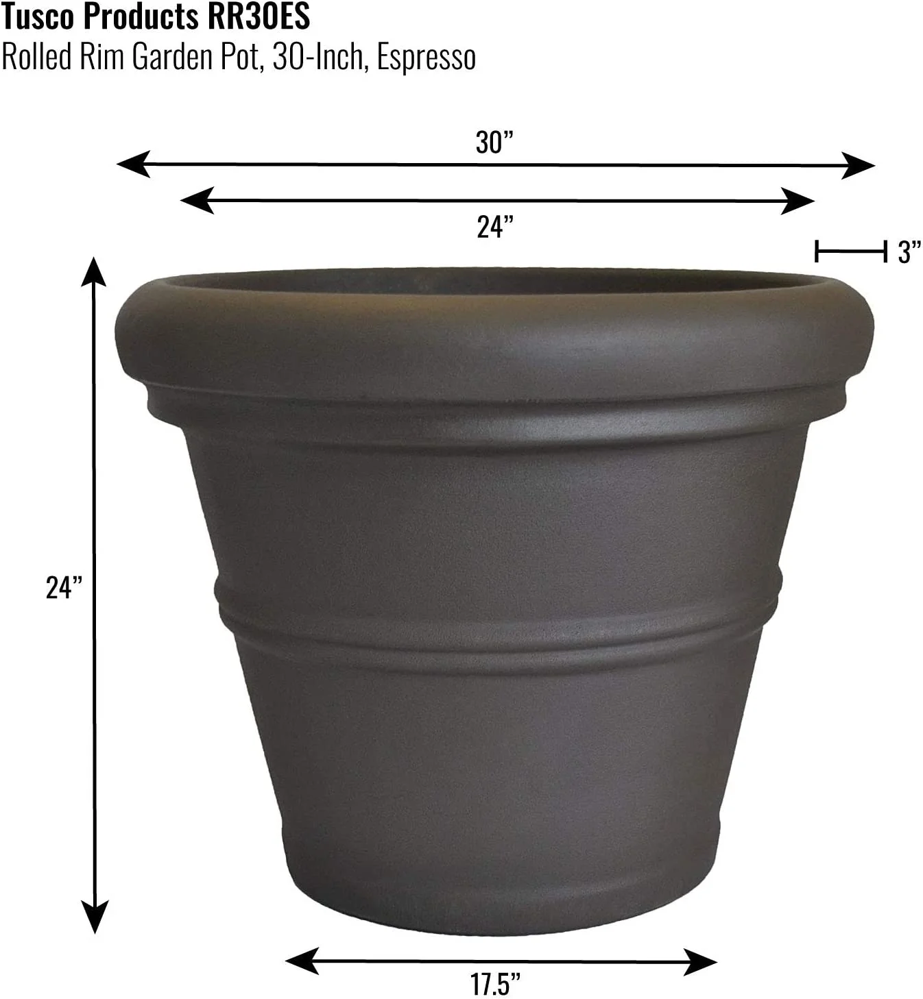 RR30ES Classic Rolled Rim Garden Planter, 30