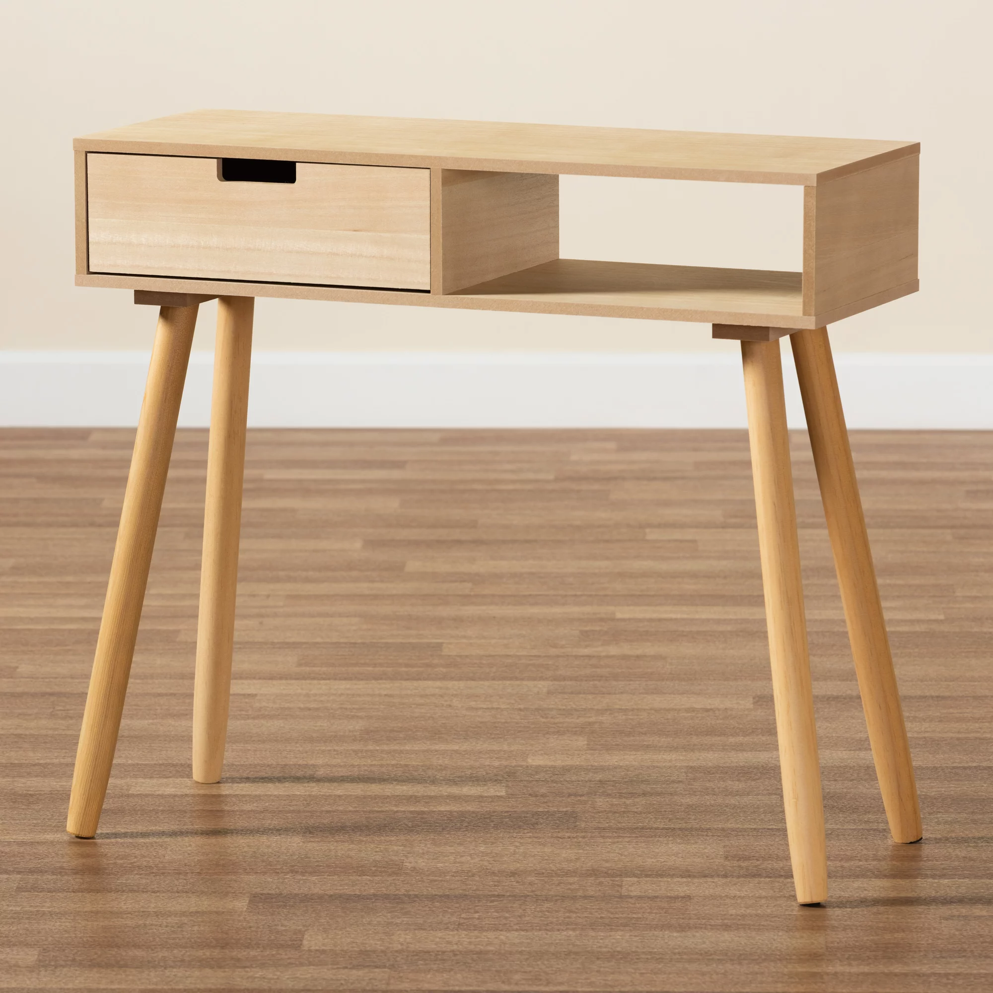 Baxton Studio Elwyn Mid-Century Wood 1 Drawer Console Table, Natural