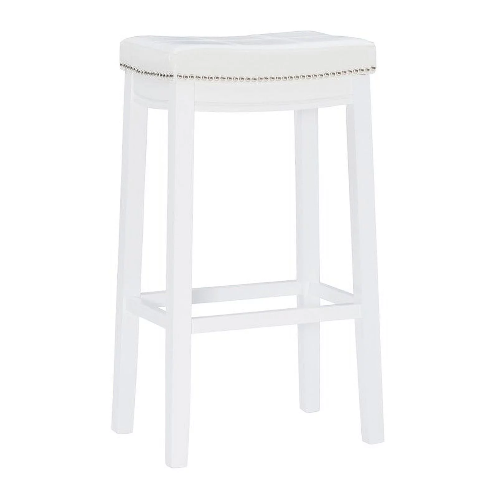Linon  Willamette Backless Upholstered Bar Stool - N/A White White Finish Footrest, Upholstered Fabric Modern & Contemporary, Traditional N/A