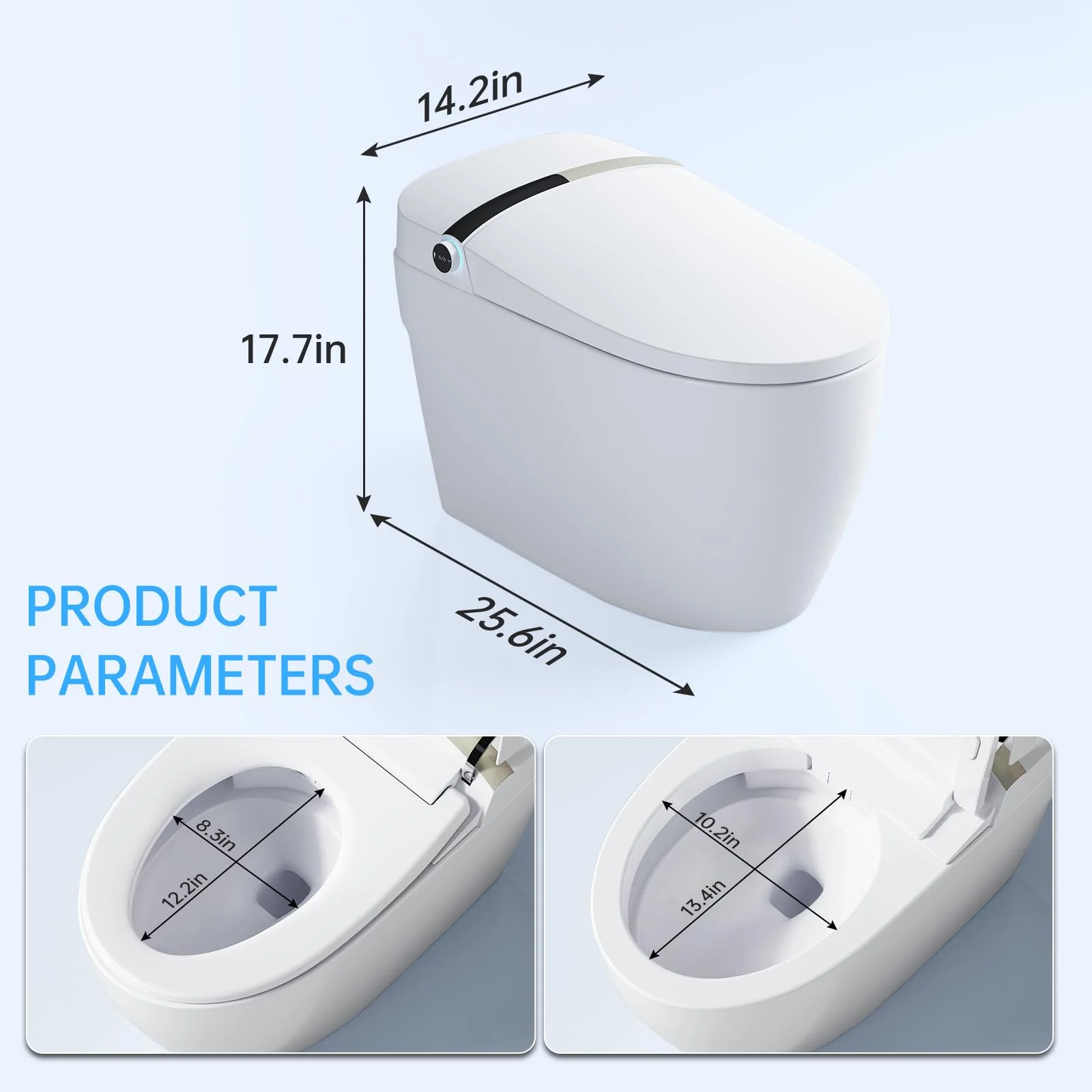 Modern Smart Toilet, Elongated One Piece Toilet with Heated Seat, Foot kicking Flush, Pre-Wet,Soft Closing Seat, Knob Control and Night Light,Tankless Toilet without Bidet