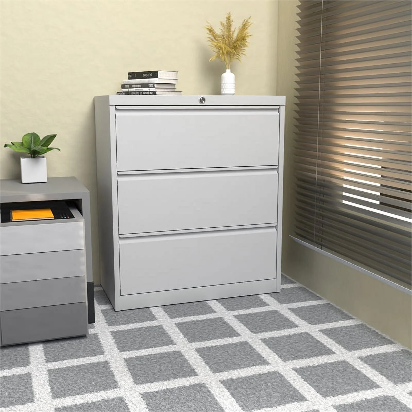 GangMei 3-Drawer Steel Metal Lateral Locking Filing Cabinet with Lock in White