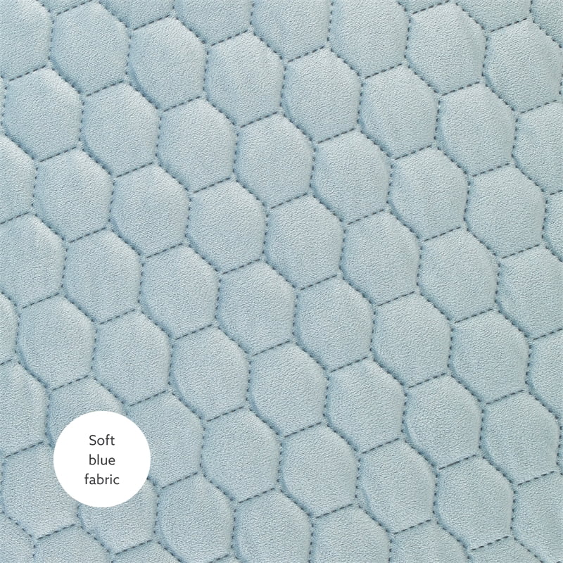 Linon Aiden Round Quilted Fabric Stool with Silver Metal Base in Blue