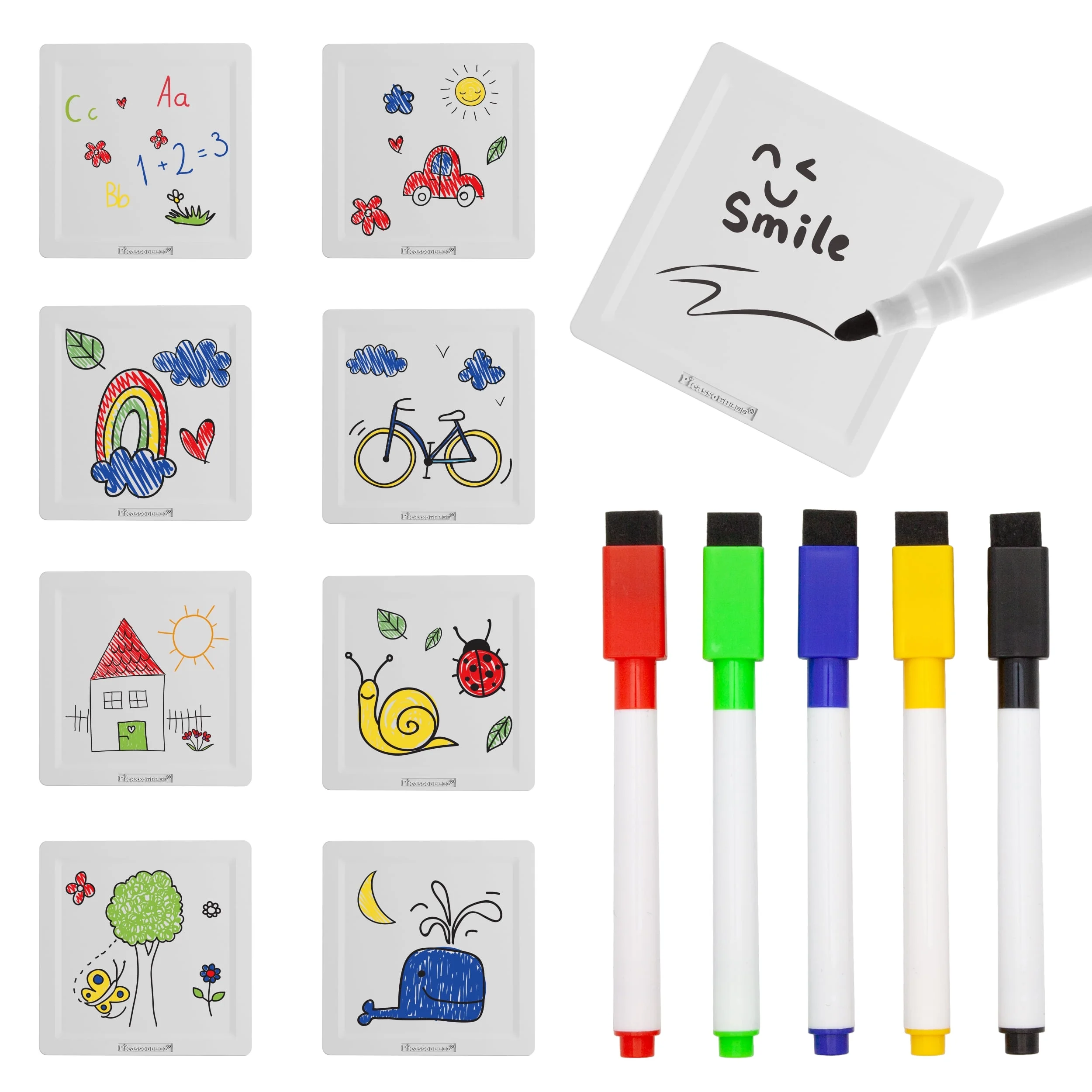 PicassoTiles 13 PC  Whiteboard, Pens, Magnetic Tiles, Magnetic Building Blocks for Kids, Magnet for Kids 3+