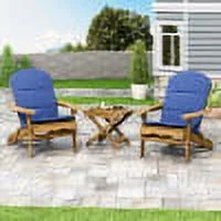 GDF Studio Cartagena Outdoor Acacia Wood 3 Piece Adirondack Chat Set with Cushions, Navy Blue and Natural