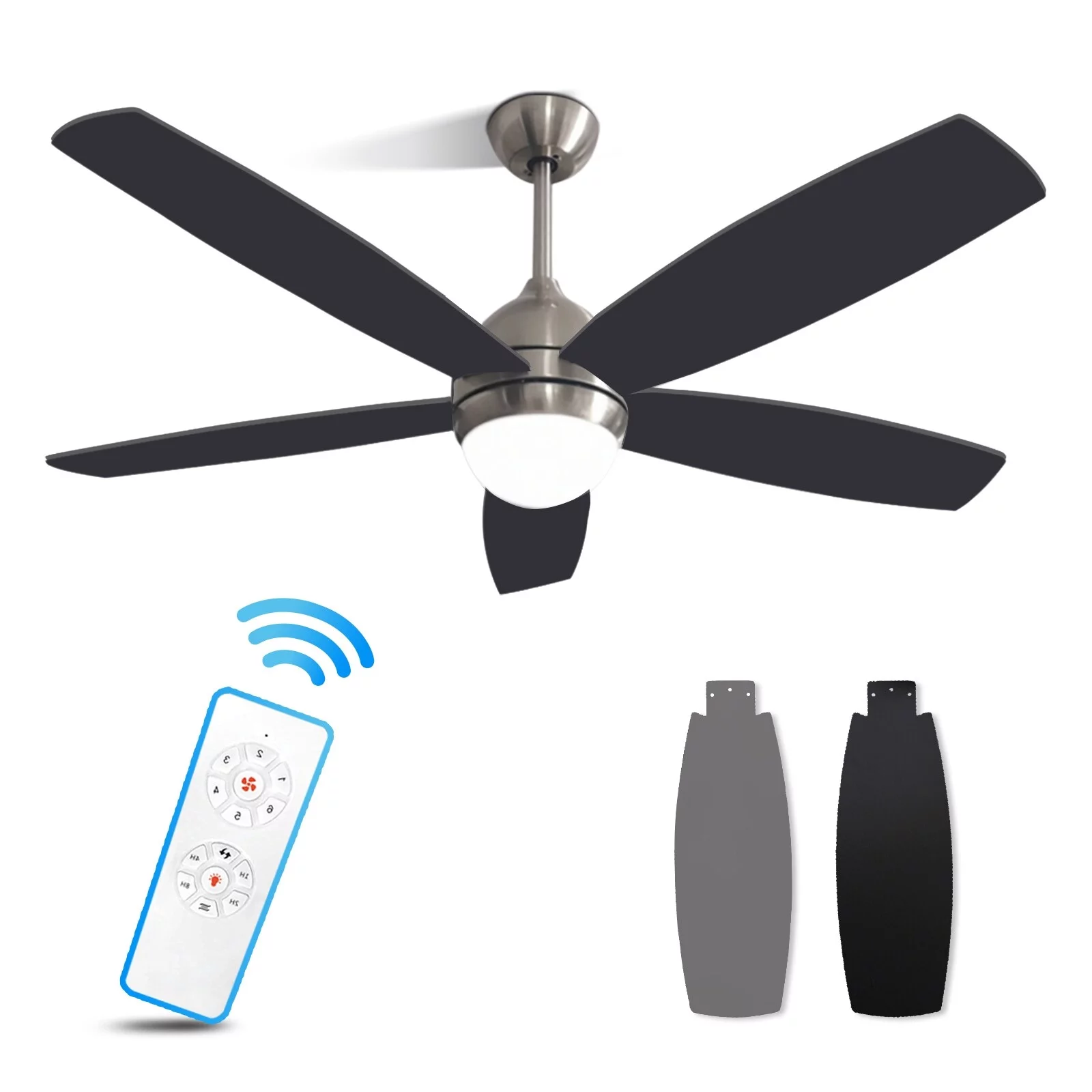 52 in. LED Indoor Brushed Nickel Ceiling Fan with Light Kit, Remote and Reversible Blades and Motor