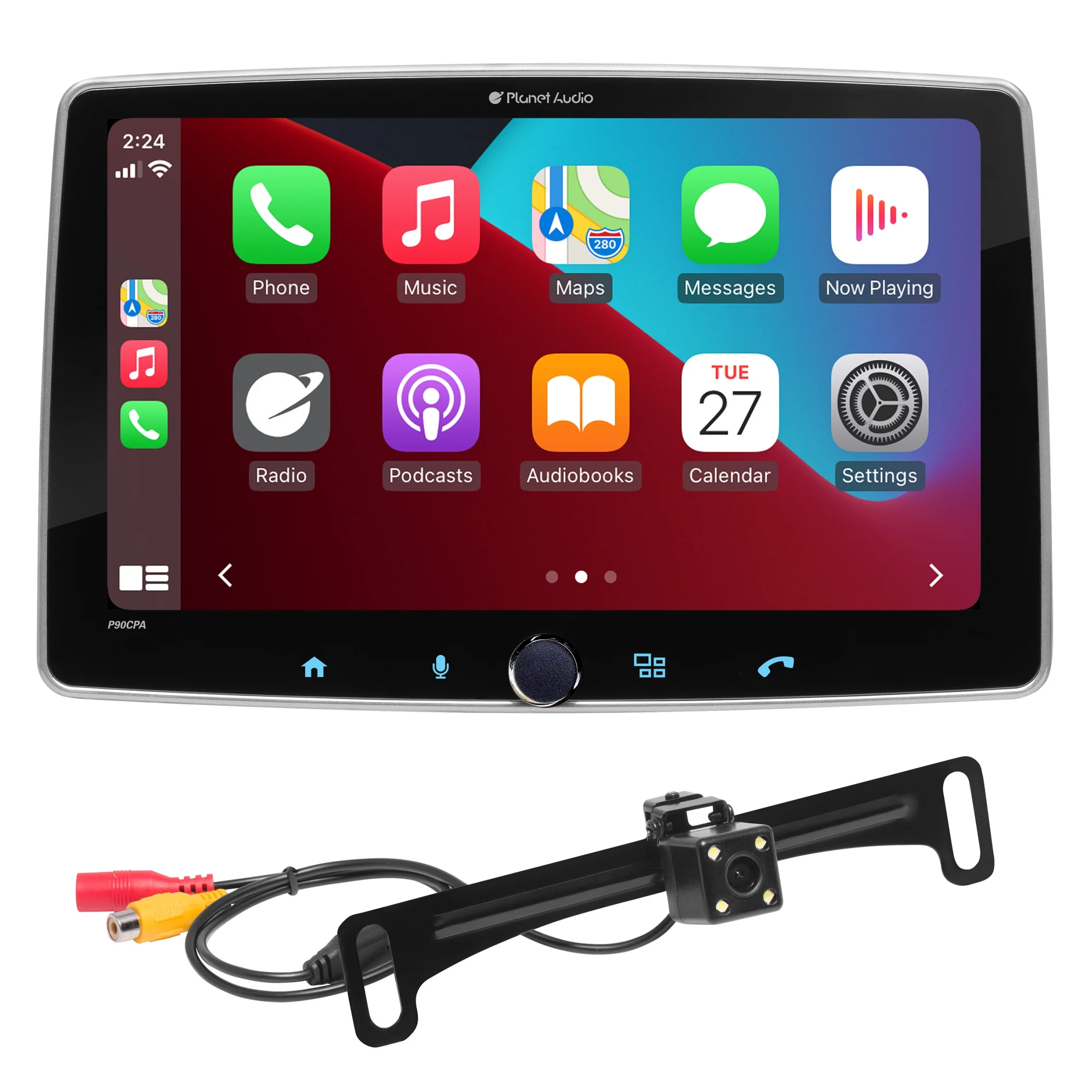 Planet Audio P90CPAC Car Stereo - Apple CarPlay, Android Auto, Single Din, 9 Inch Capacitive Touchscreen, Bluetooth, No CD DVD Player, AM/FM Radio Receiver, Backup Camera