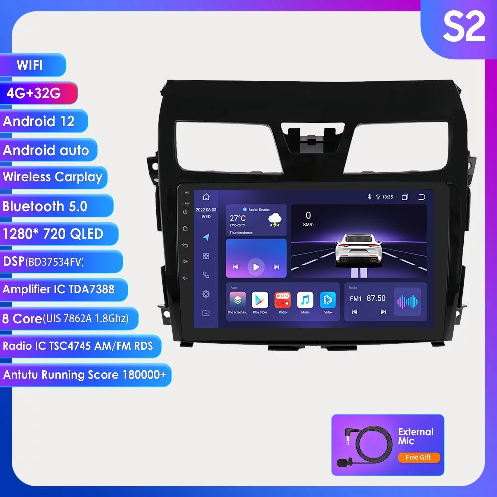 For Nissan Altima Teana 2013-2018 Android 12.0 Wifi 8 Core Carplay Car Stereo Radio GPS Navigation 4+32GB