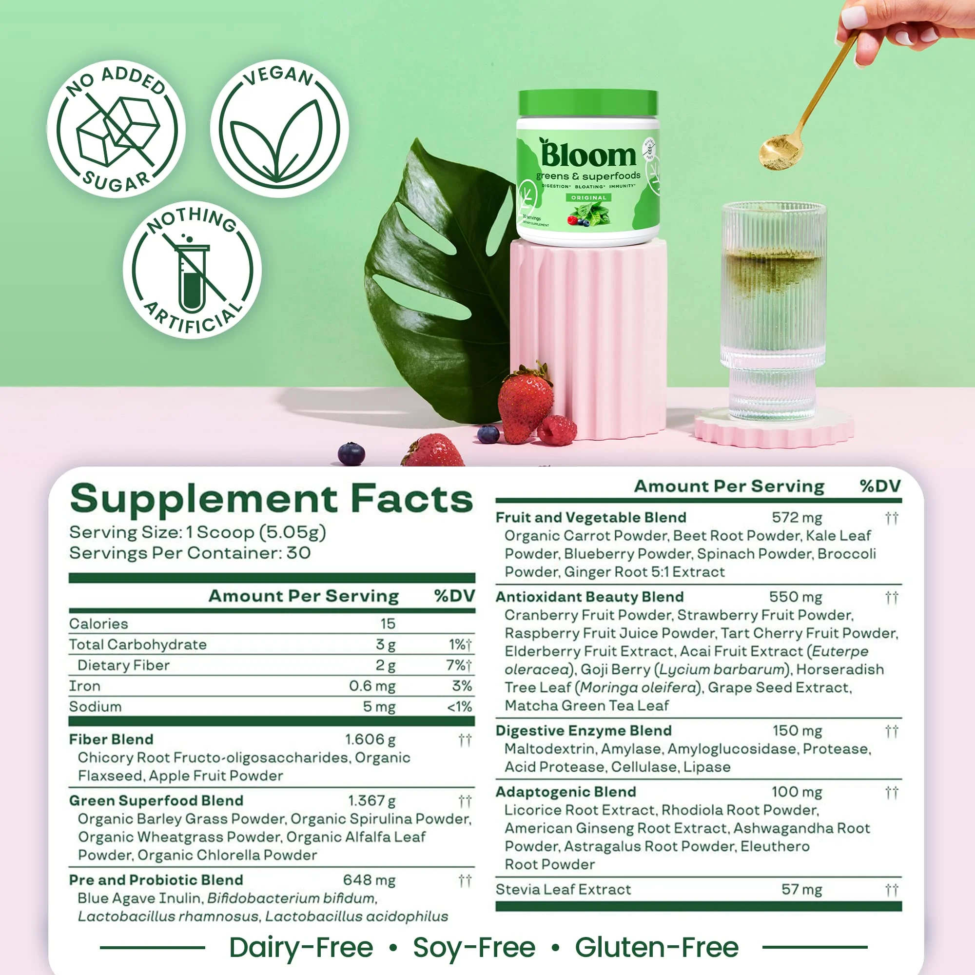 BLOOM Greens & Superfoods Supplement Powder (5.8oz) - Berry - Exp 1/25