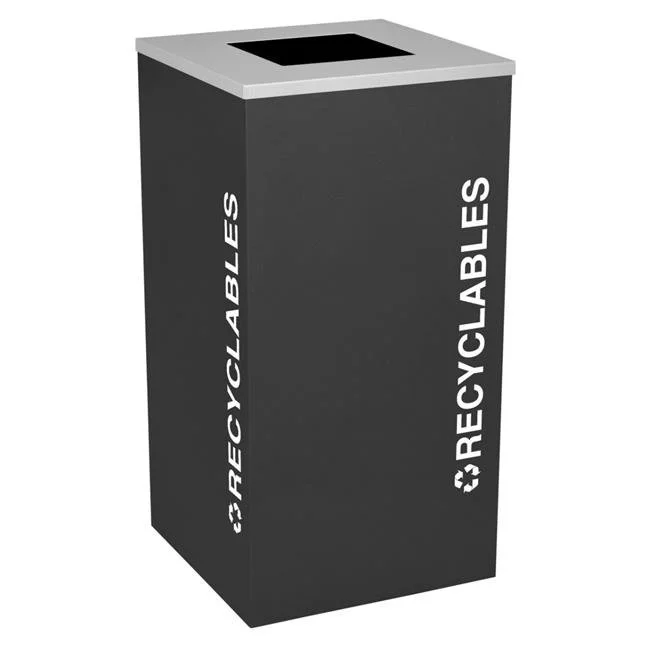 Ex-Cell Kaiser 24 Gallon Square Recycling Receptacle with Recyclables Decal, Black Texture