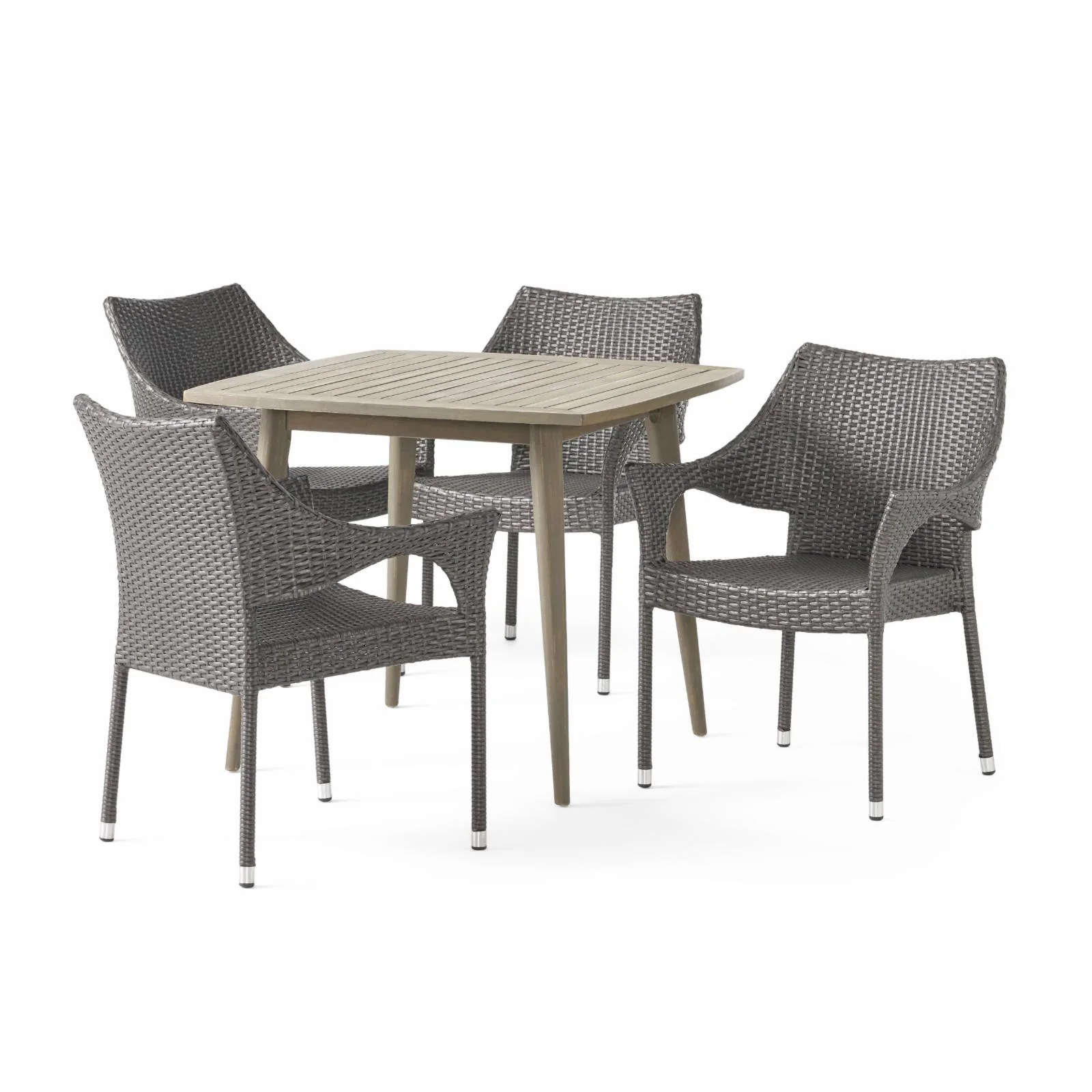 Christopher Knight Home San Blas Outdoor 5 Piece Wood and Wicker Dining Set by  Grey