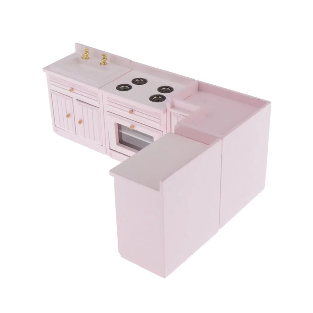 Dollhouse Miniature Kitchen Furniture Cabinet Sink Set 1:12 Scale Model, Doll House Furnishings and Pretend Play Toy
