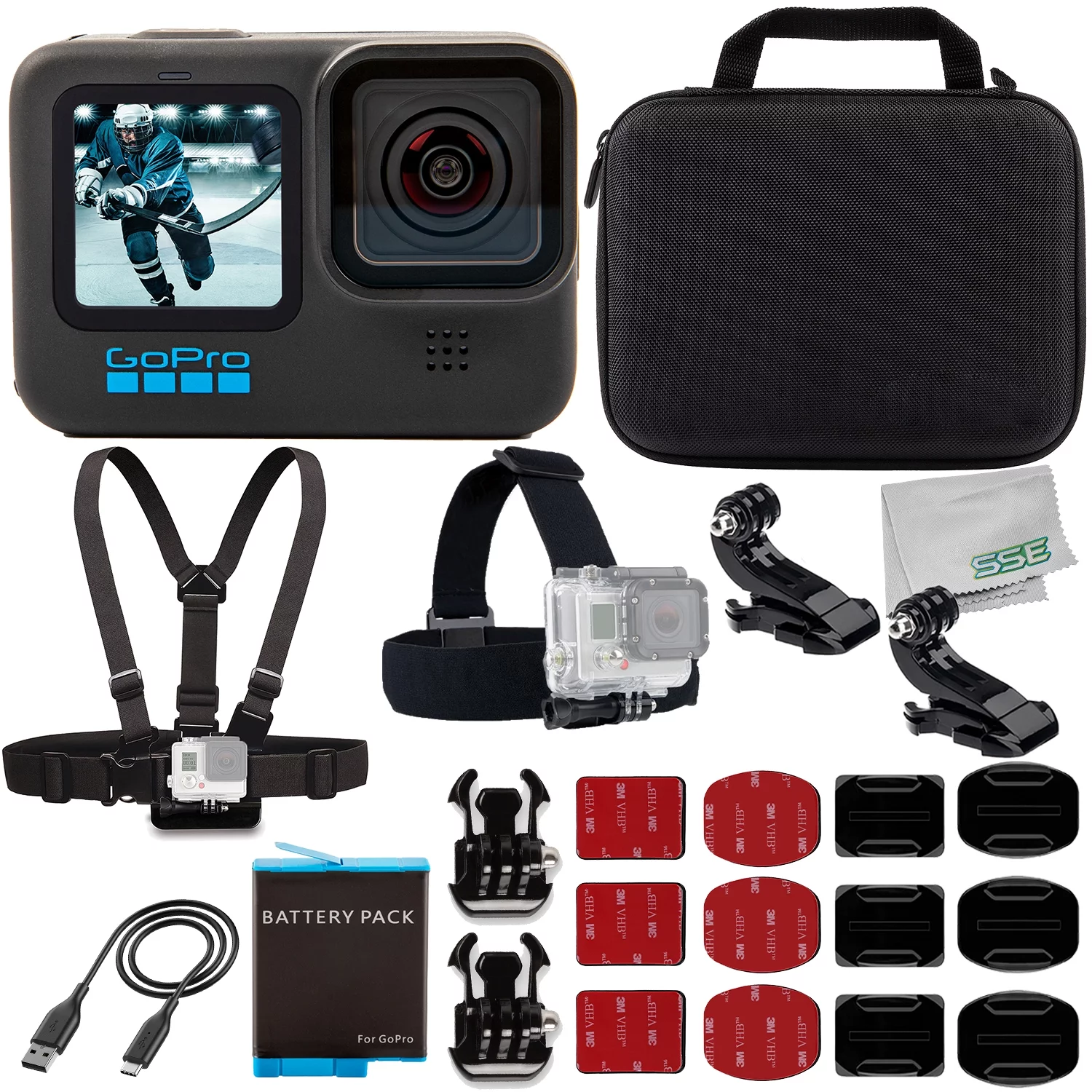 Ultimaxx Starter Bundle + GoPro HERO11 (Hero 11) + 1x Replacement Batteries, Water-Resistant Action Camera Case, Chest & Head Straps with Action Camera Mount & More (18pc Bundle)