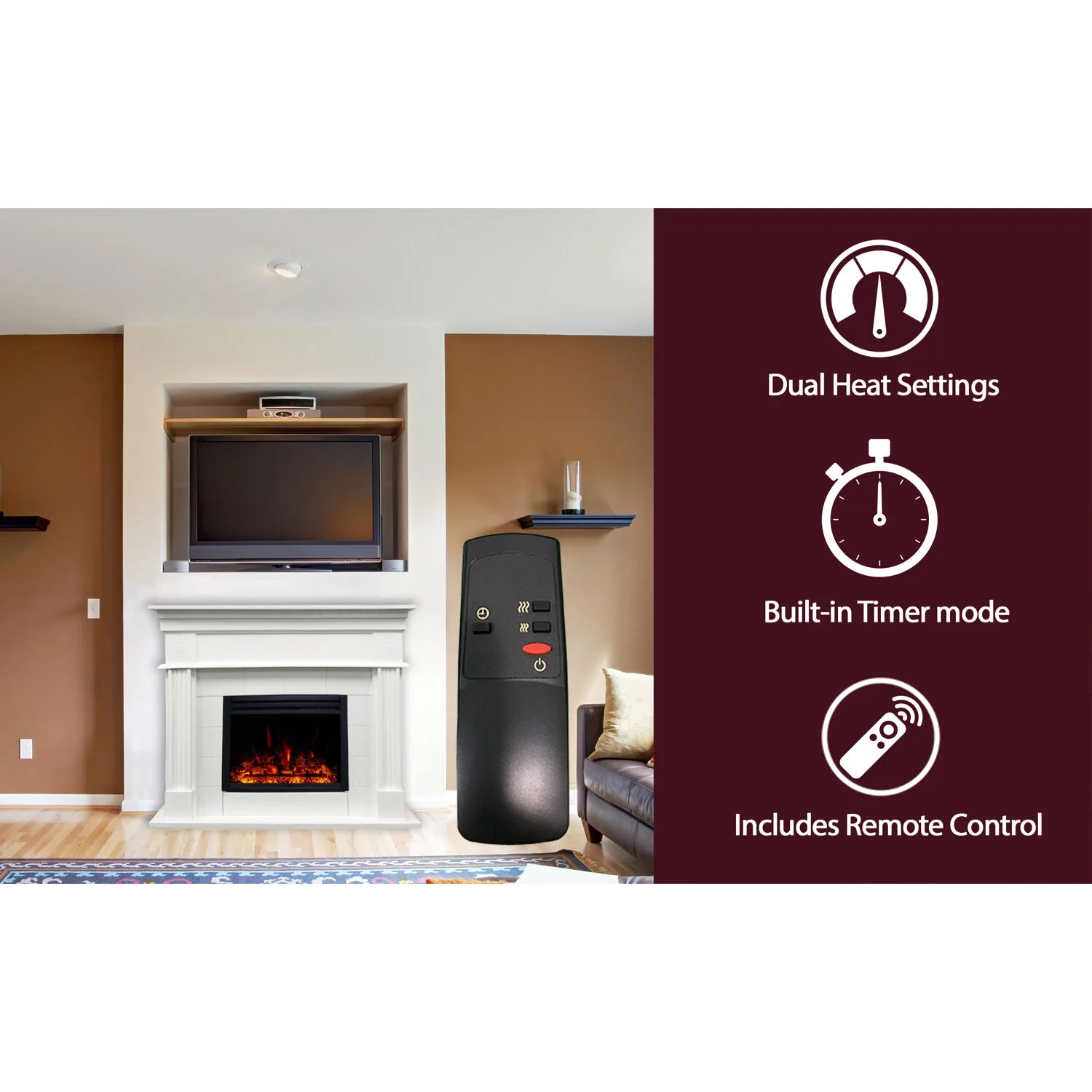 Cambridge 47.8-in. Shelby Electric Fireplace Mantel with Deep Log Insert, White