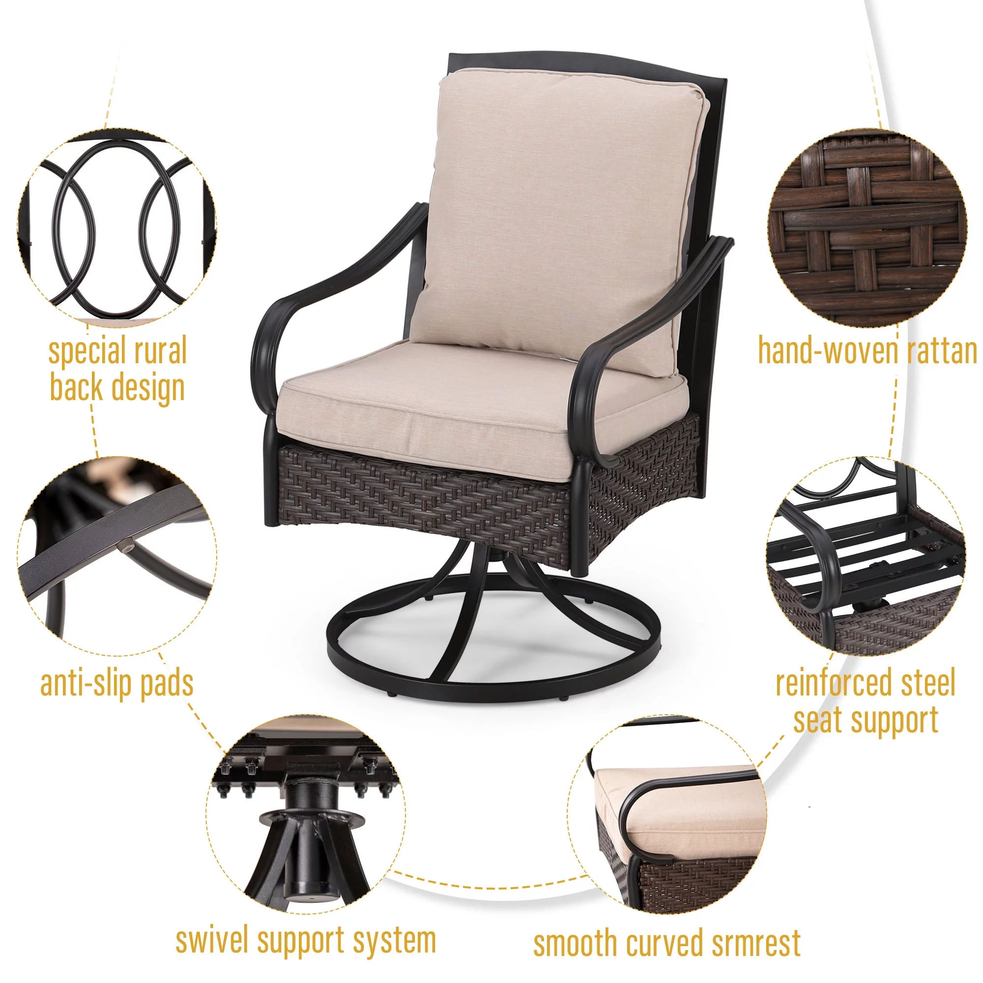 Sophia & William 9-Piece Patio Dining Set with Extendable Table & 8 Swivel Chairs, Black & Beige