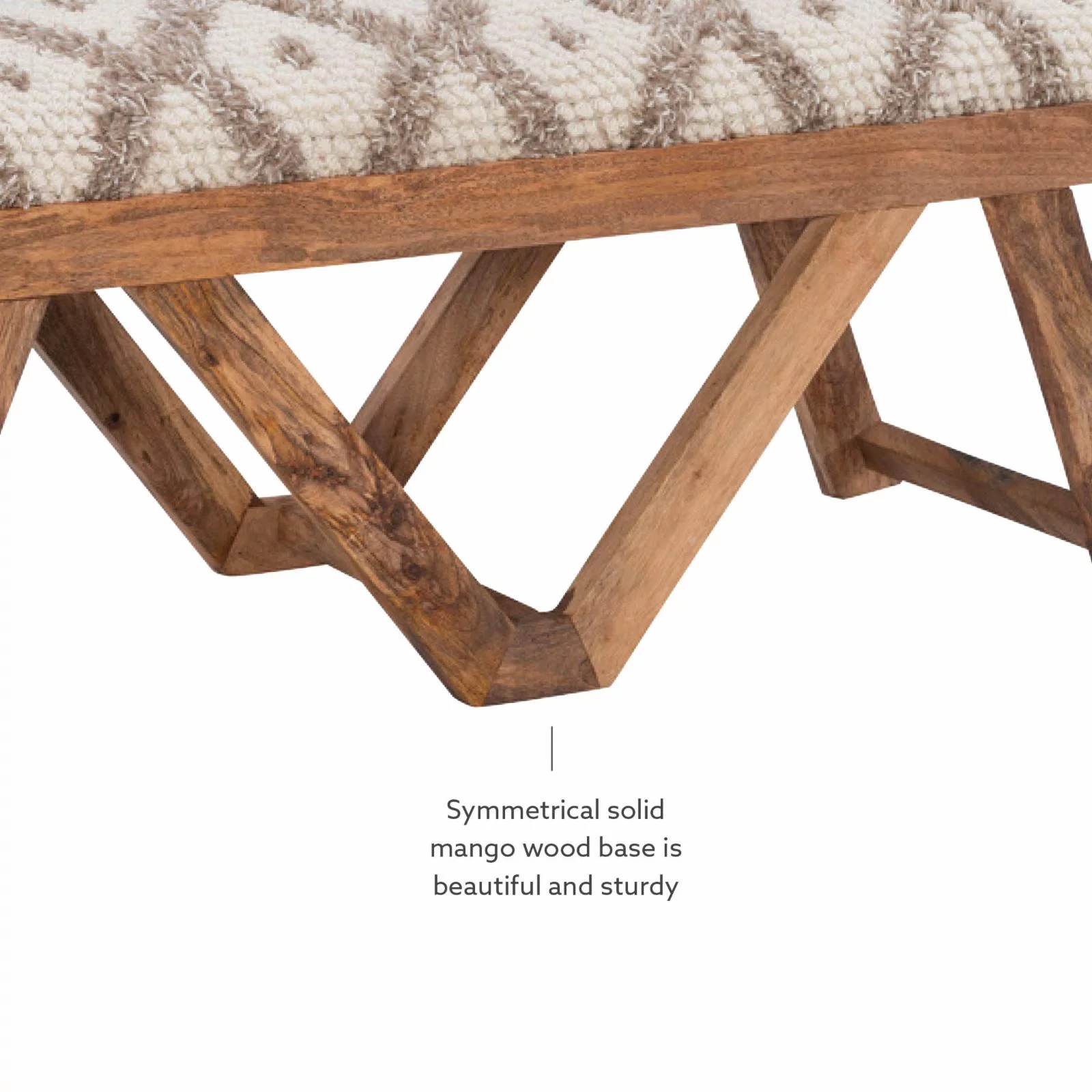 Powell Byan Bench - Brown with Off-White and Taupe Handwoven Diamond Pattern Fabric