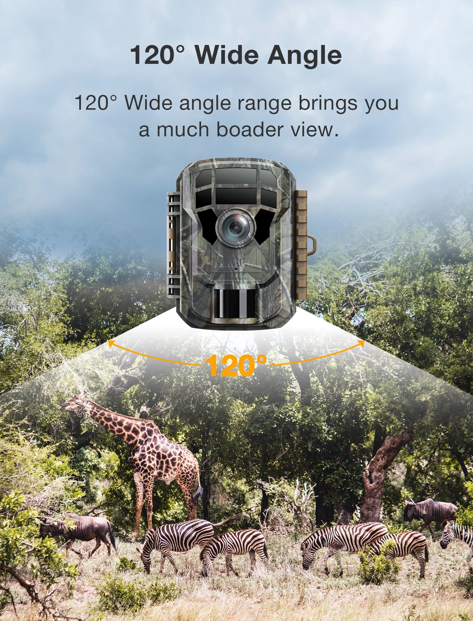 CAMPARK Trail Camera 24MP 1080P Game Camera Upgraded 850nm IR LEDs Infrared Night Vision Waterproof 120°Wide-Angle Hunting Trail Cam with 32GB SD Card and Batteries