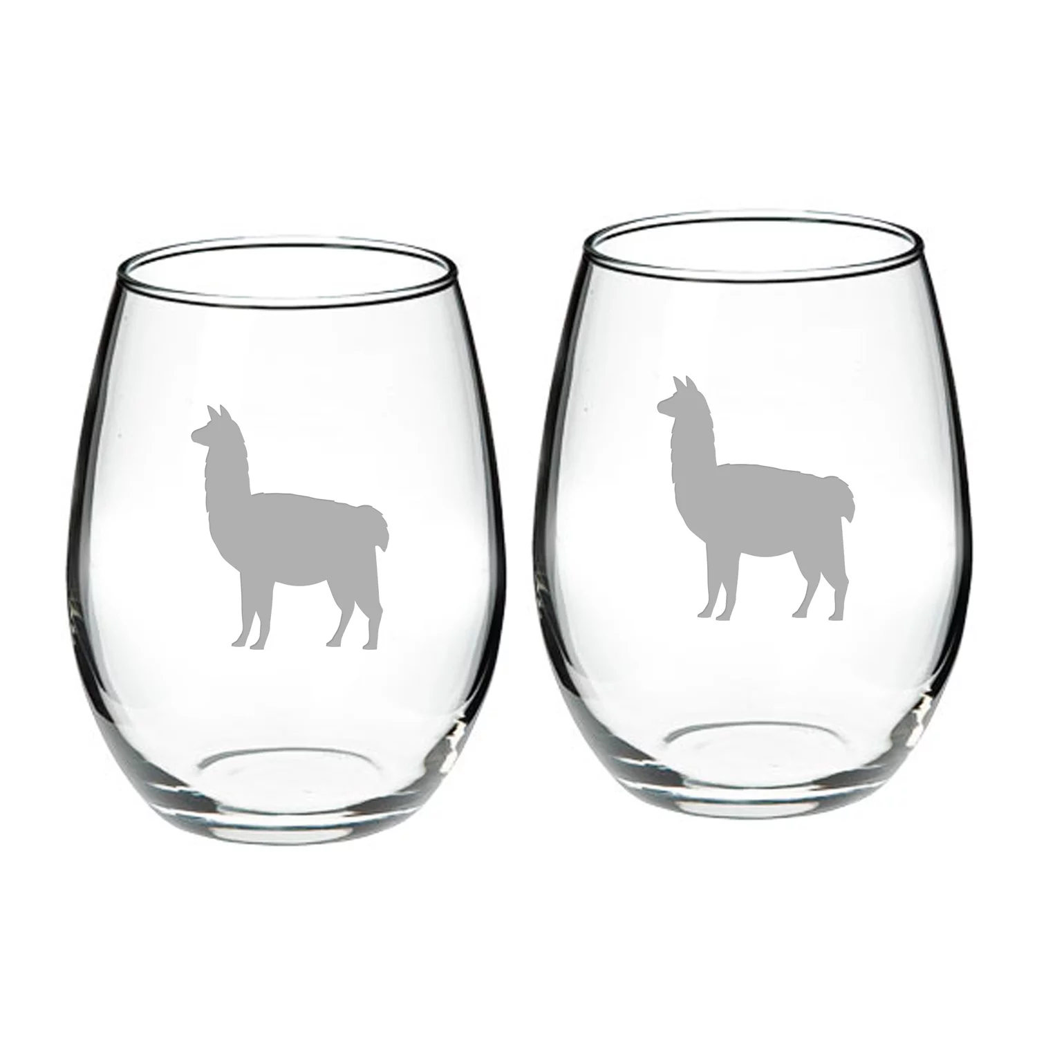Llama Deep Etched Stemless Red Wine Glass