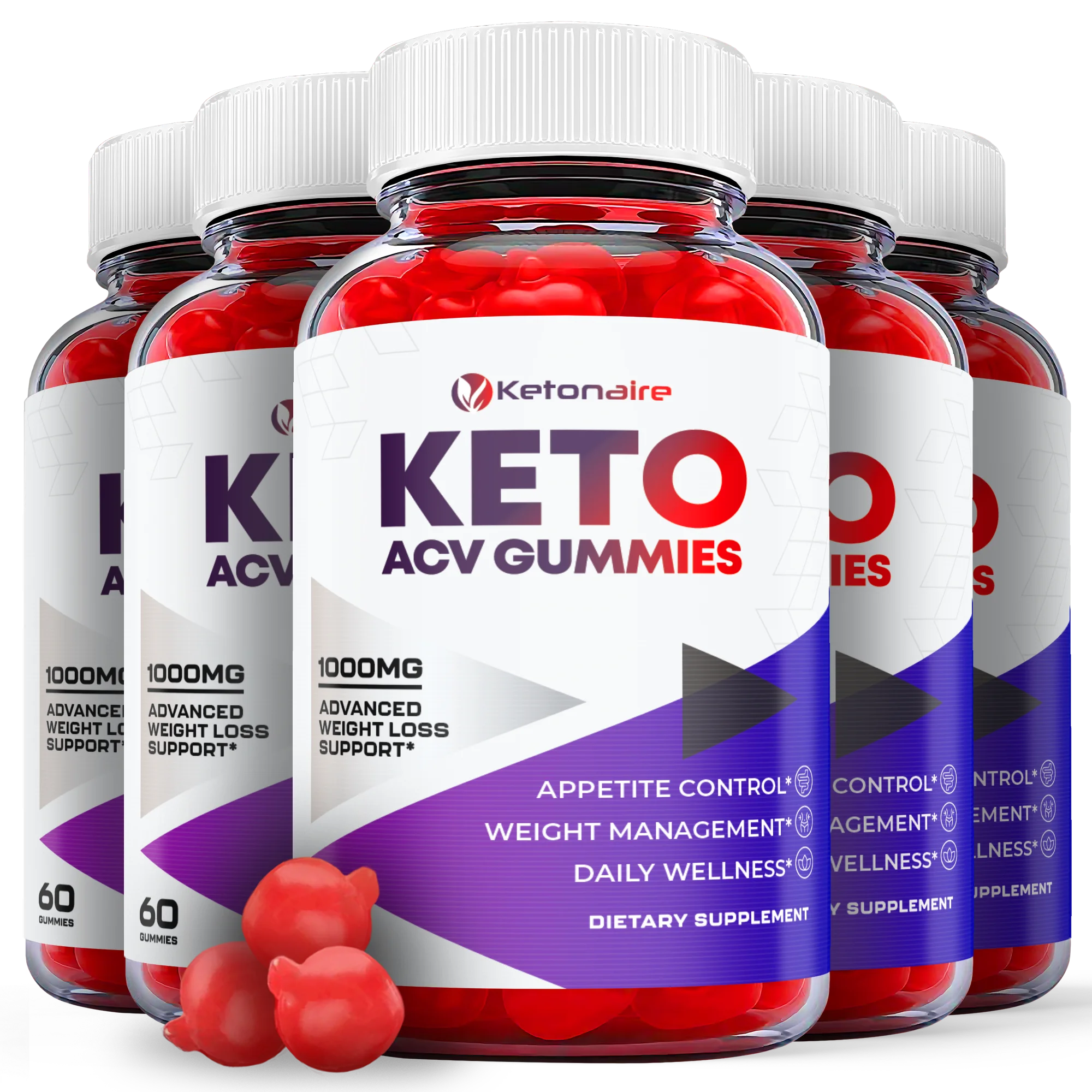 (5 Pack) Ketonaire Keto ACV Gummies - Supplement for Weight Loss - Energy & Focus Boosting Dietary Supplements for Weight Management & Metabolism - Fat Burn - 300 Gummies